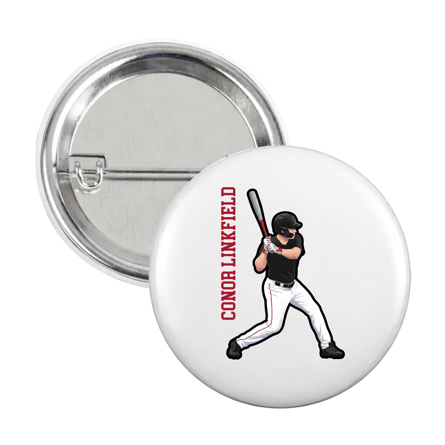 Game Day Button — Name Vertical in White