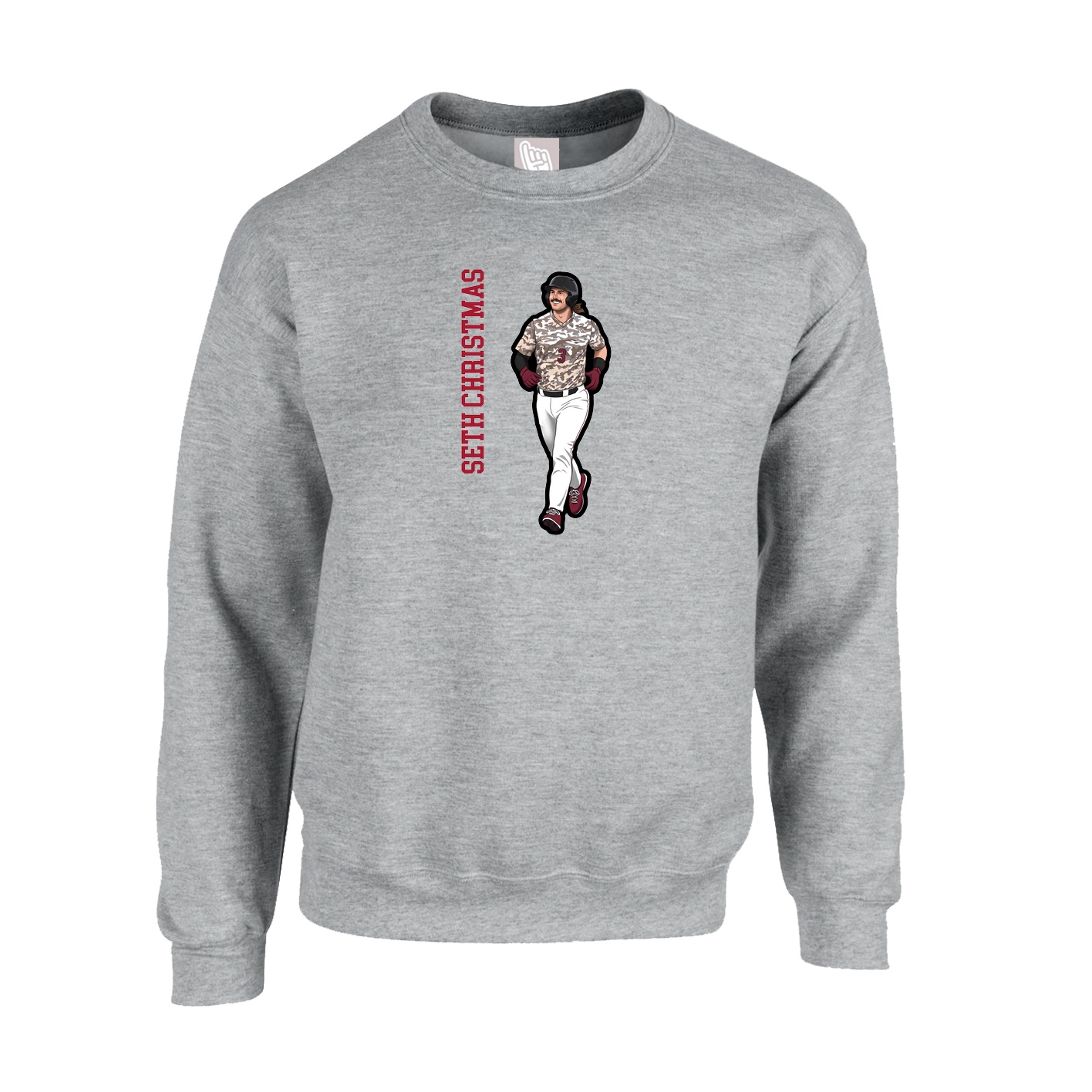 Fleece Crew — Name Vertical in Grey