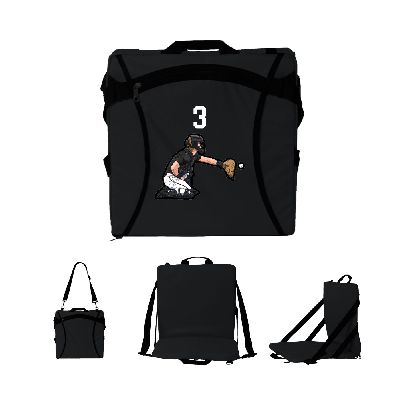 Folding Stadium Seat — Number Top in Black