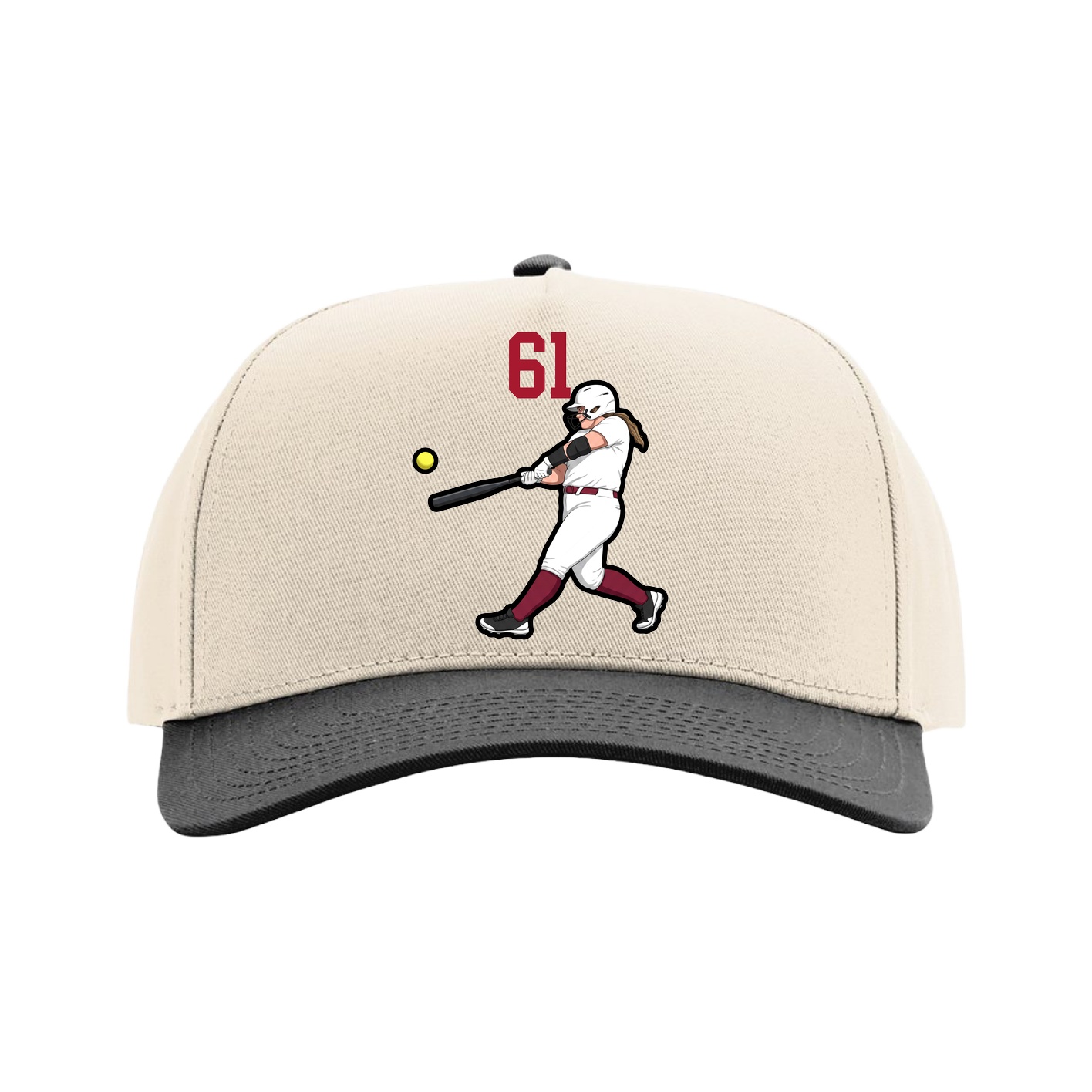 Full Fabric Five-Panel Champ Cap — Number Top in Cream/Black