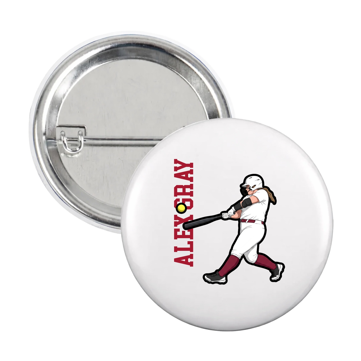Game Day Button — Name Vertical in White