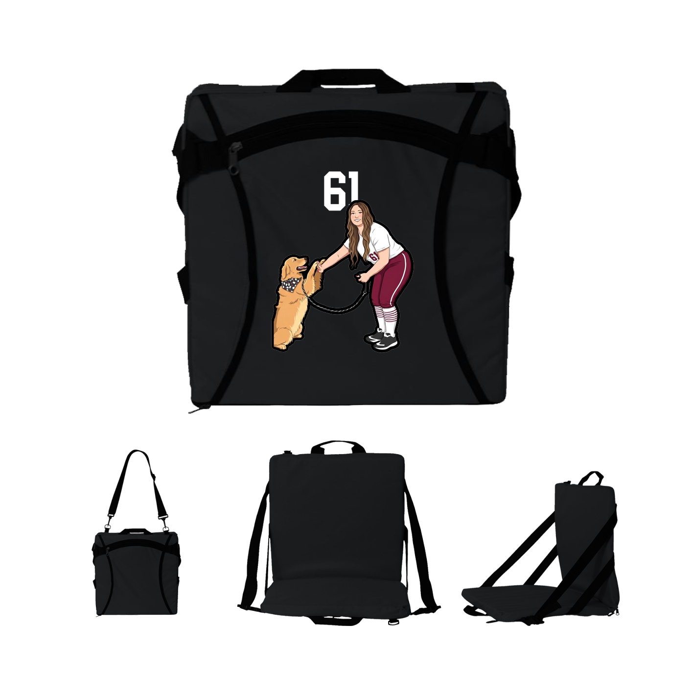 Folding Stadium Seat — Number Top in Black