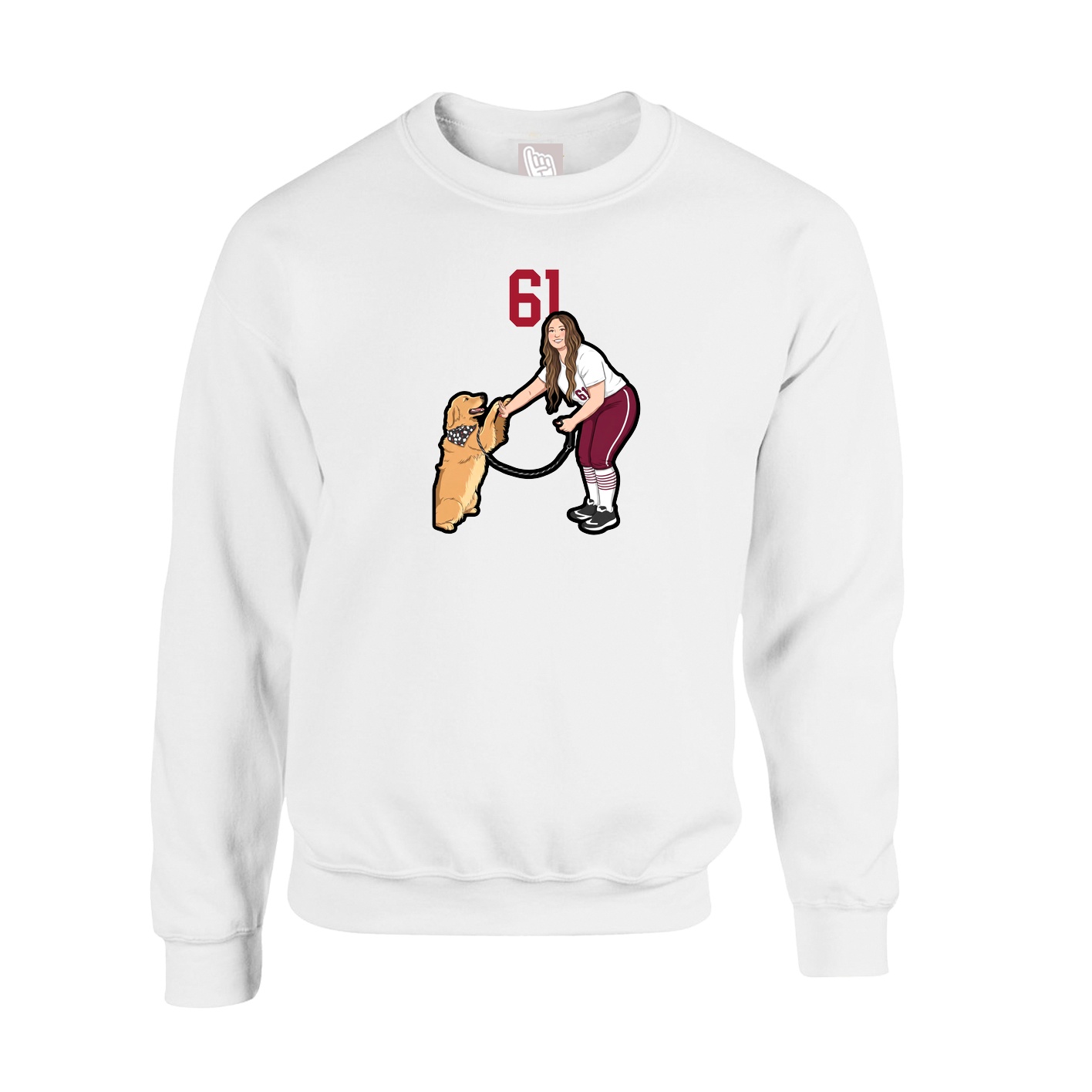 Fleece Crew — Number Top in White