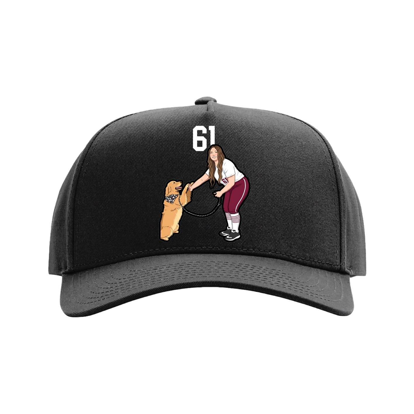Full Fabric Five-Panel Champ Cap — Number Top in Black