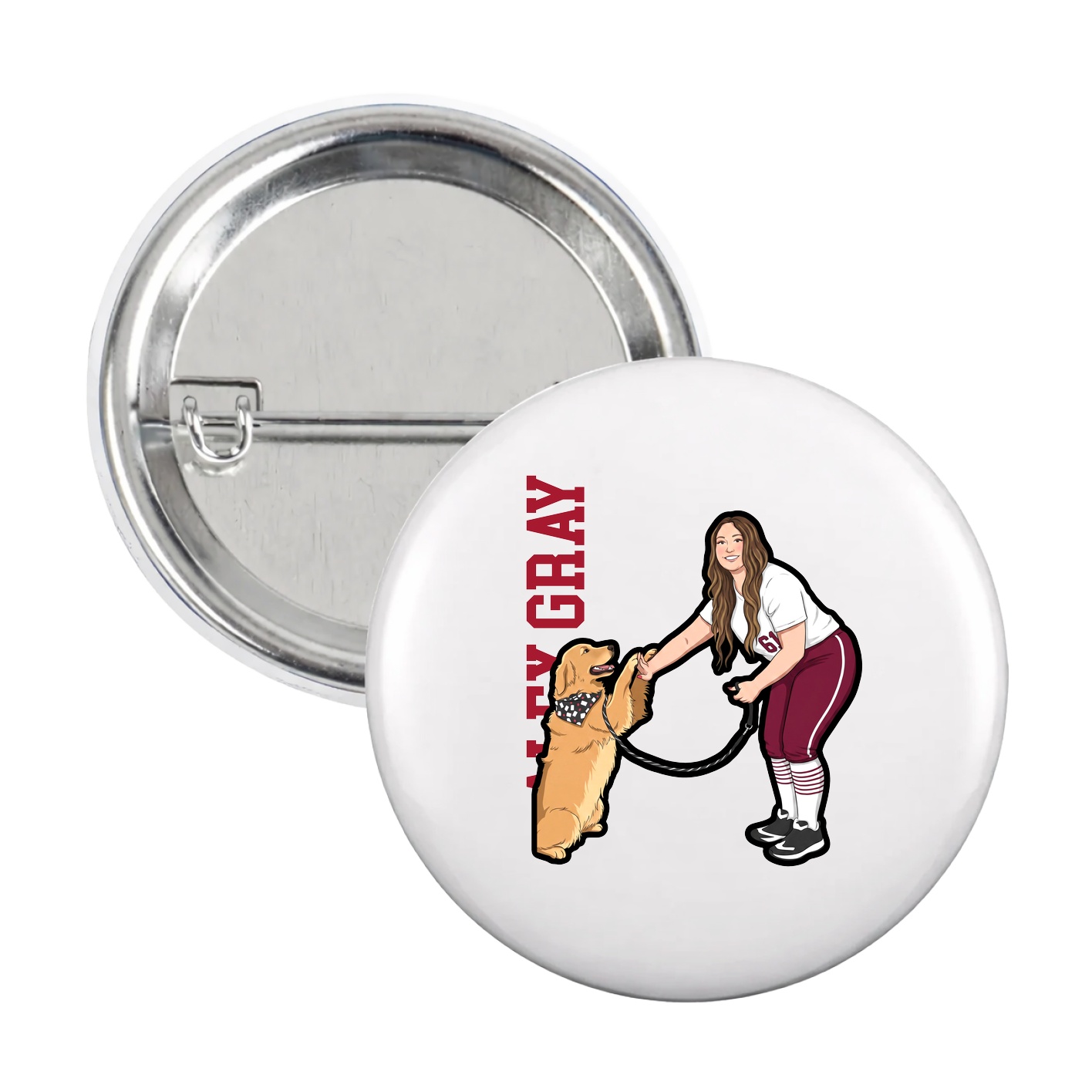 Game Day Button — Name Vertical in White