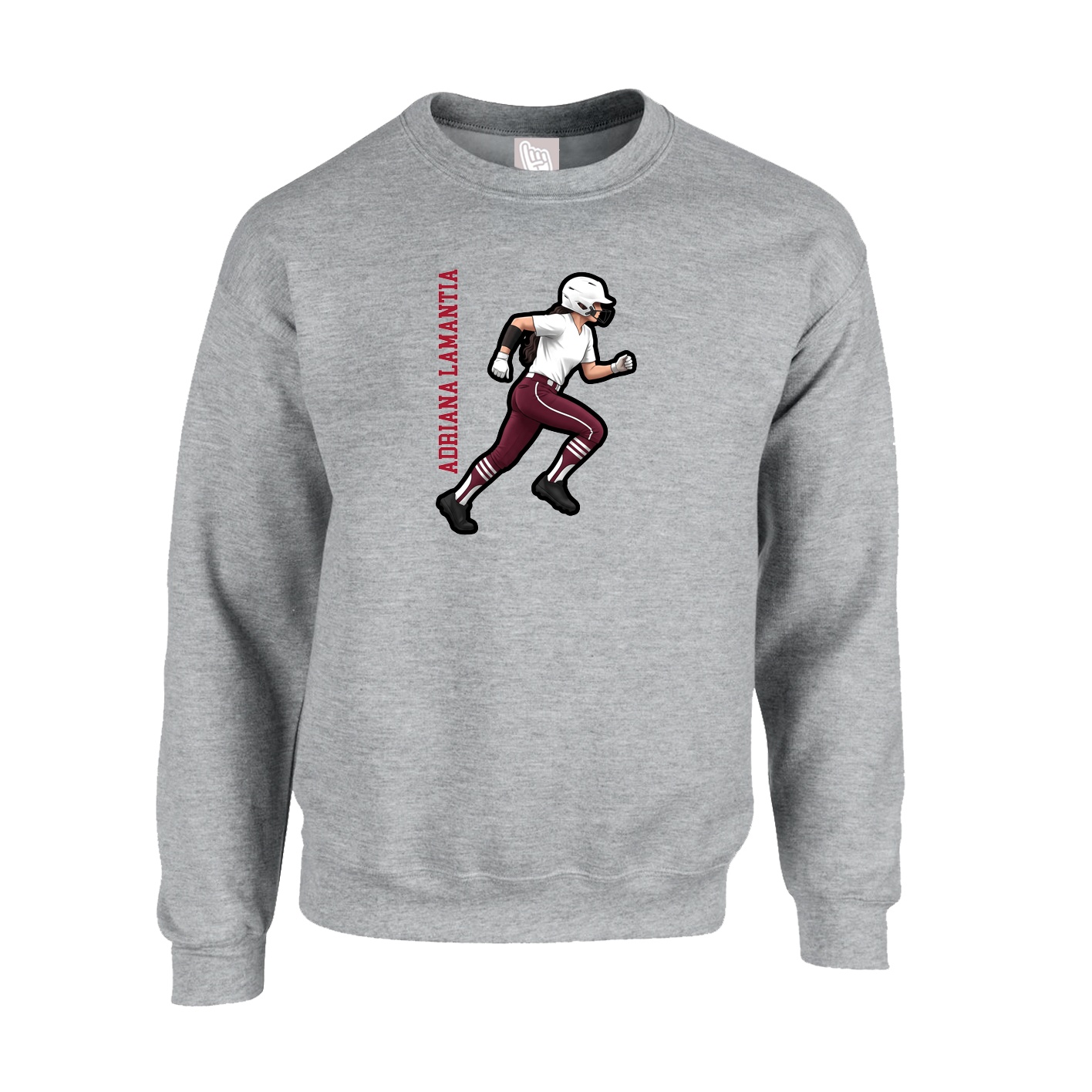 Fleece Crew — Name Vertical in Grey