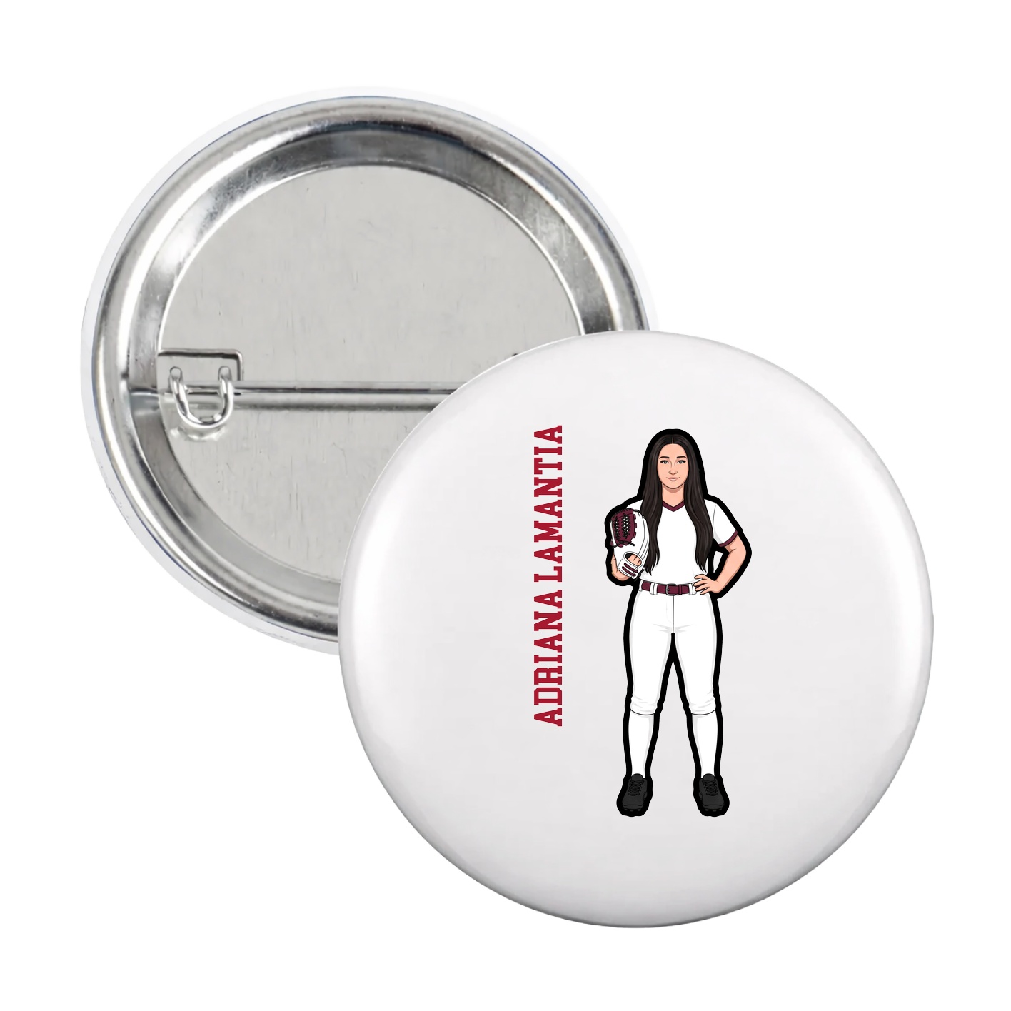 Game Day Button — Name Vertical in White