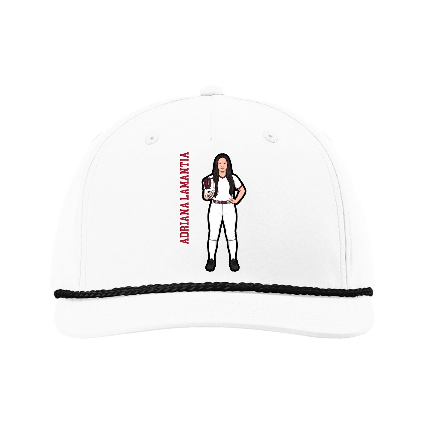 Five-Panel Classic Rope Cap — Name Vertical in White