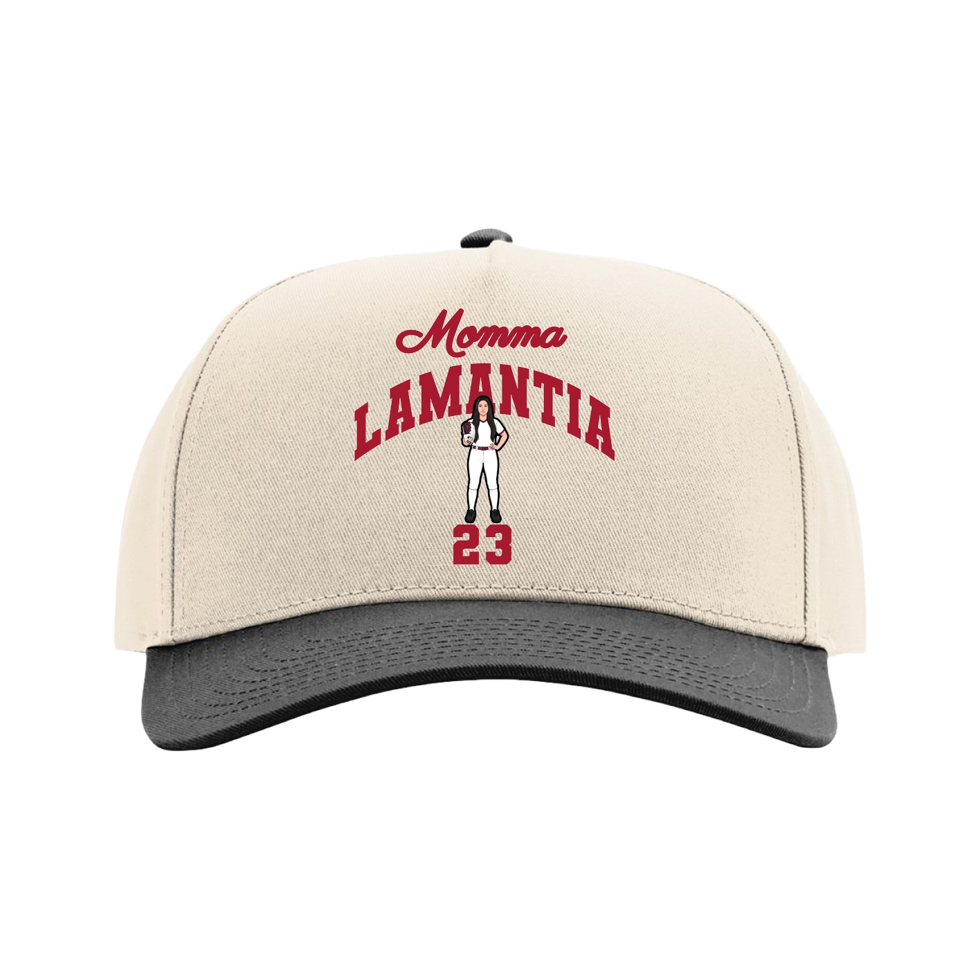 Full Fabric Five-Panel Champ Cap — Mothers Day Arch in Cream/Black