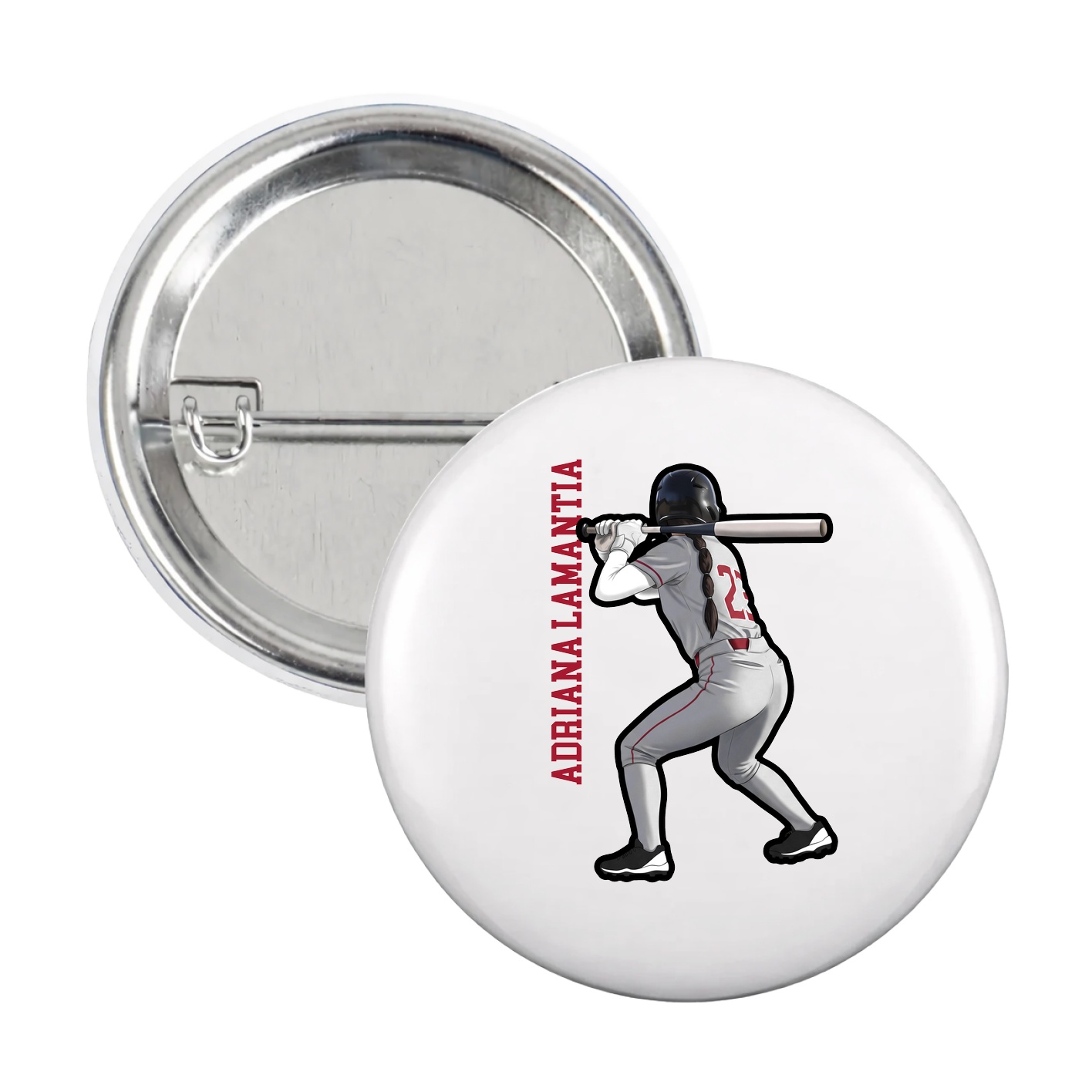 Game Day Button — Name Vertical in White