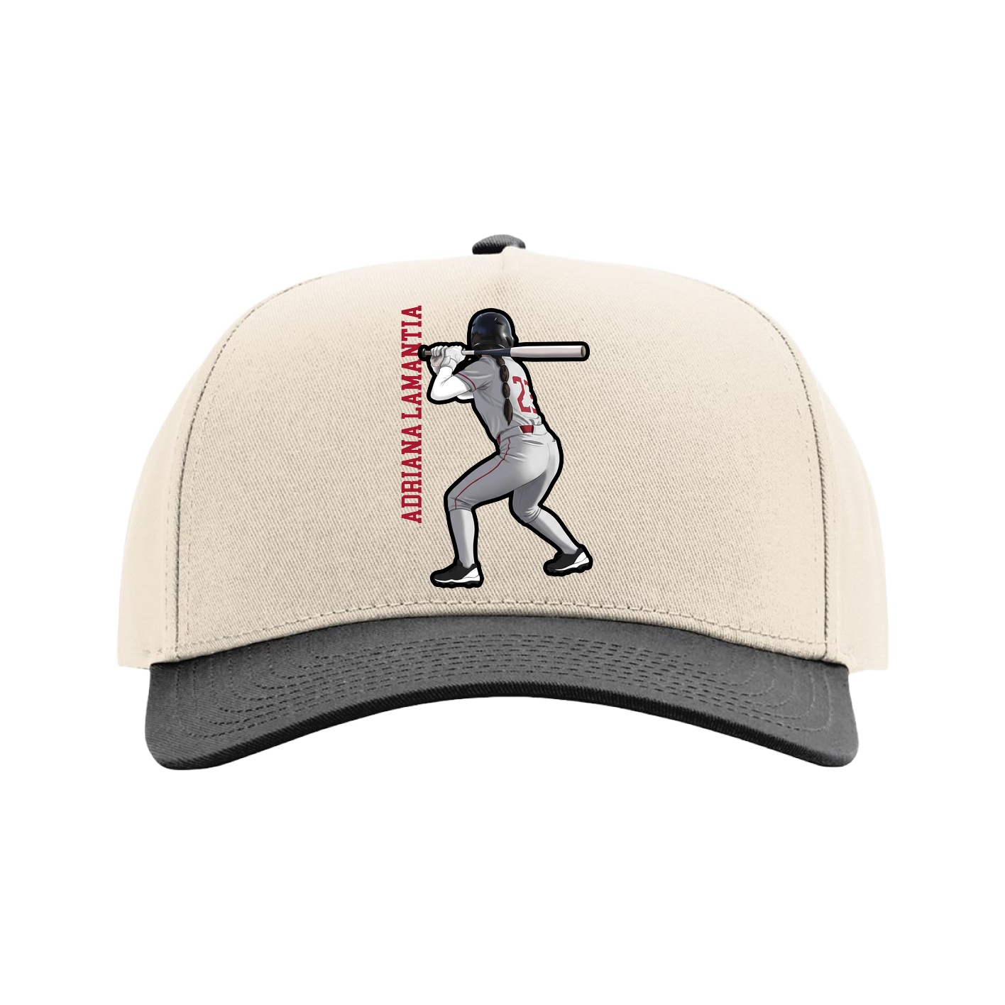 Full Fabric Five-Panel Champ Cap — Name Vertical in Cream/Black