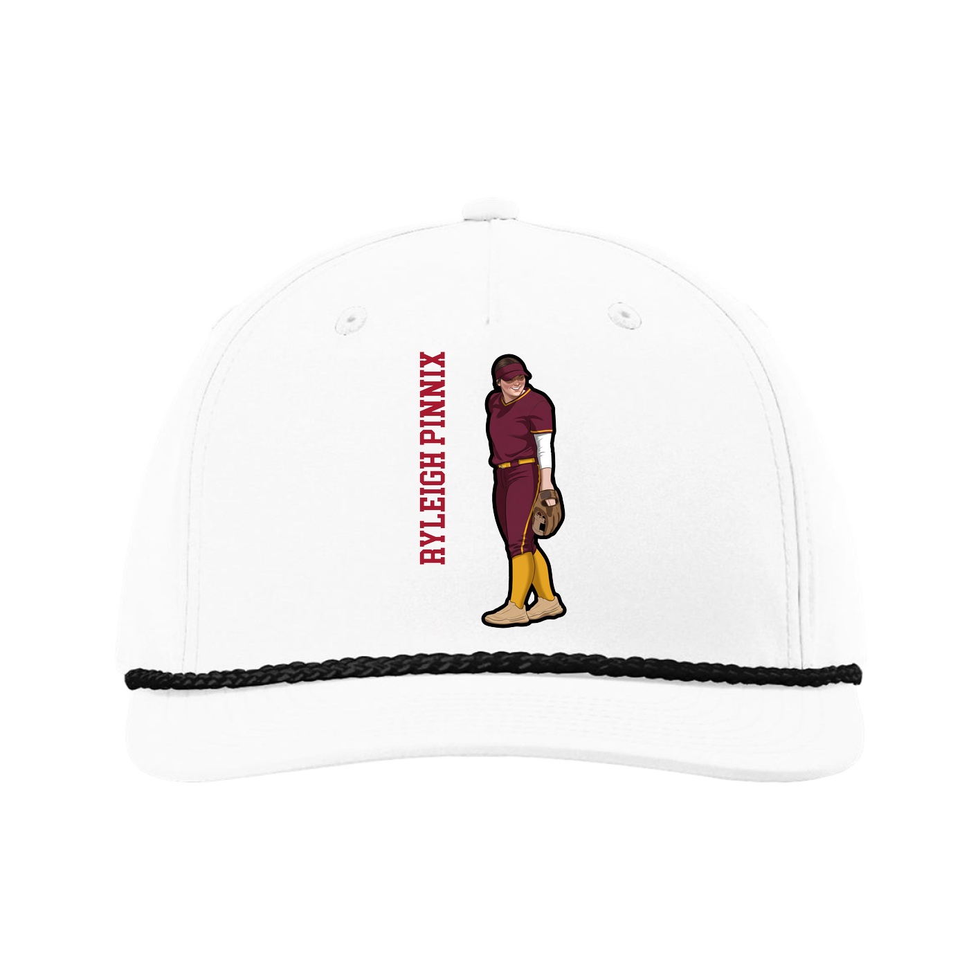 Five-Panel Classic Rope Cap — Name Vertical in White