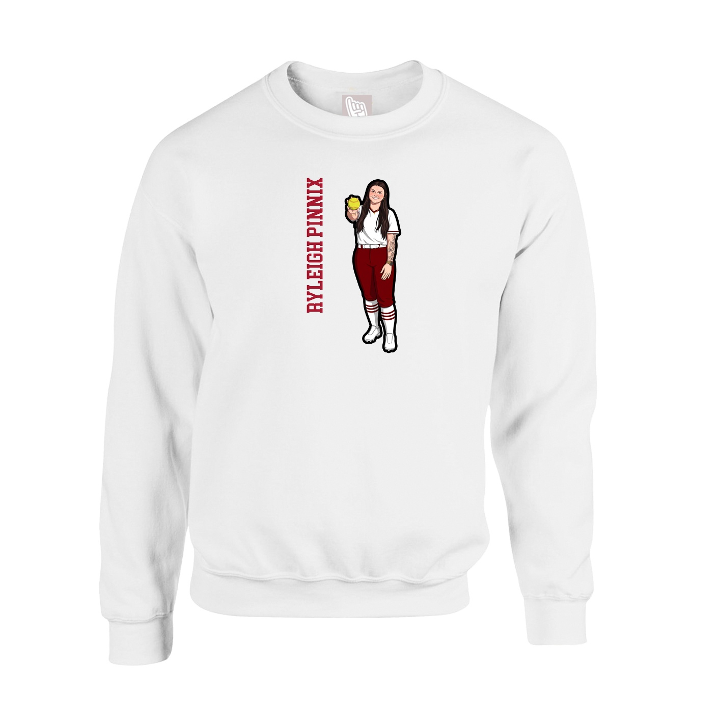 Fleece Crew — Name Vertical in White