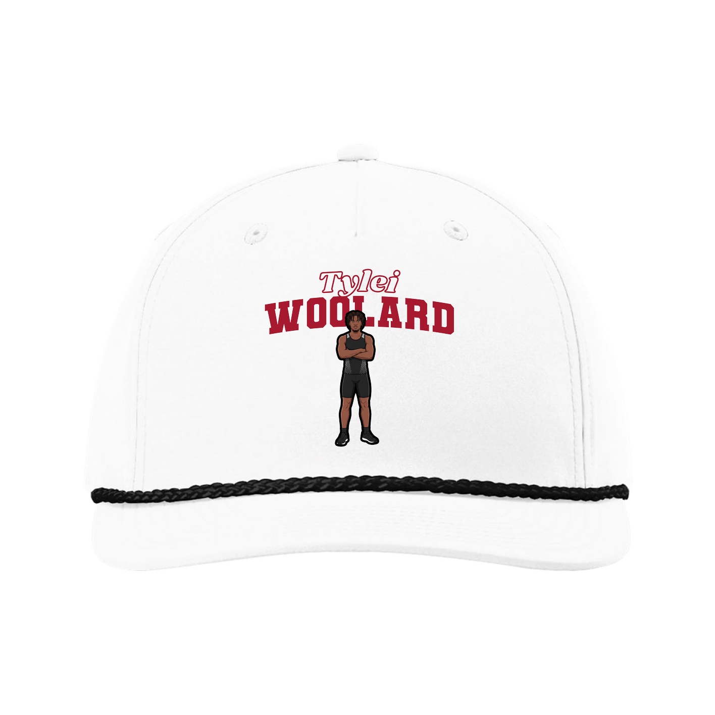 Five-Panel Classic Rope Cap — Name Arch in White