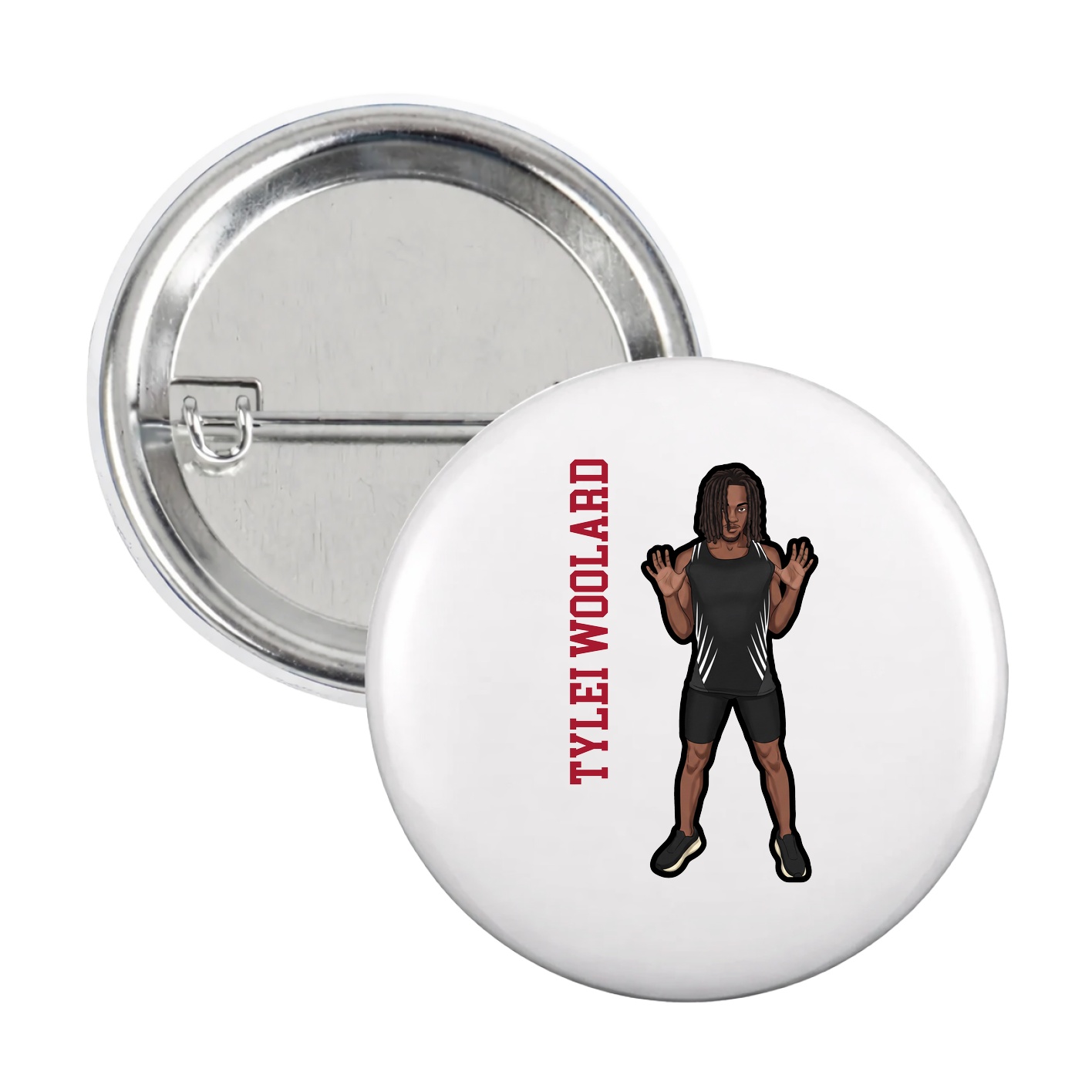 Game Day Button — Name Vertical in White