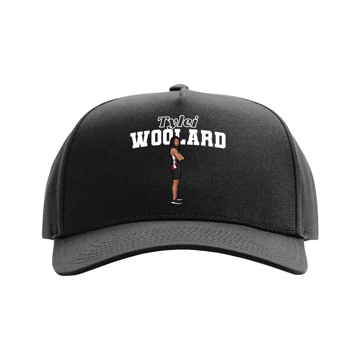 Full Fabric Five-Panel Champ Cap — Name Arch in Black