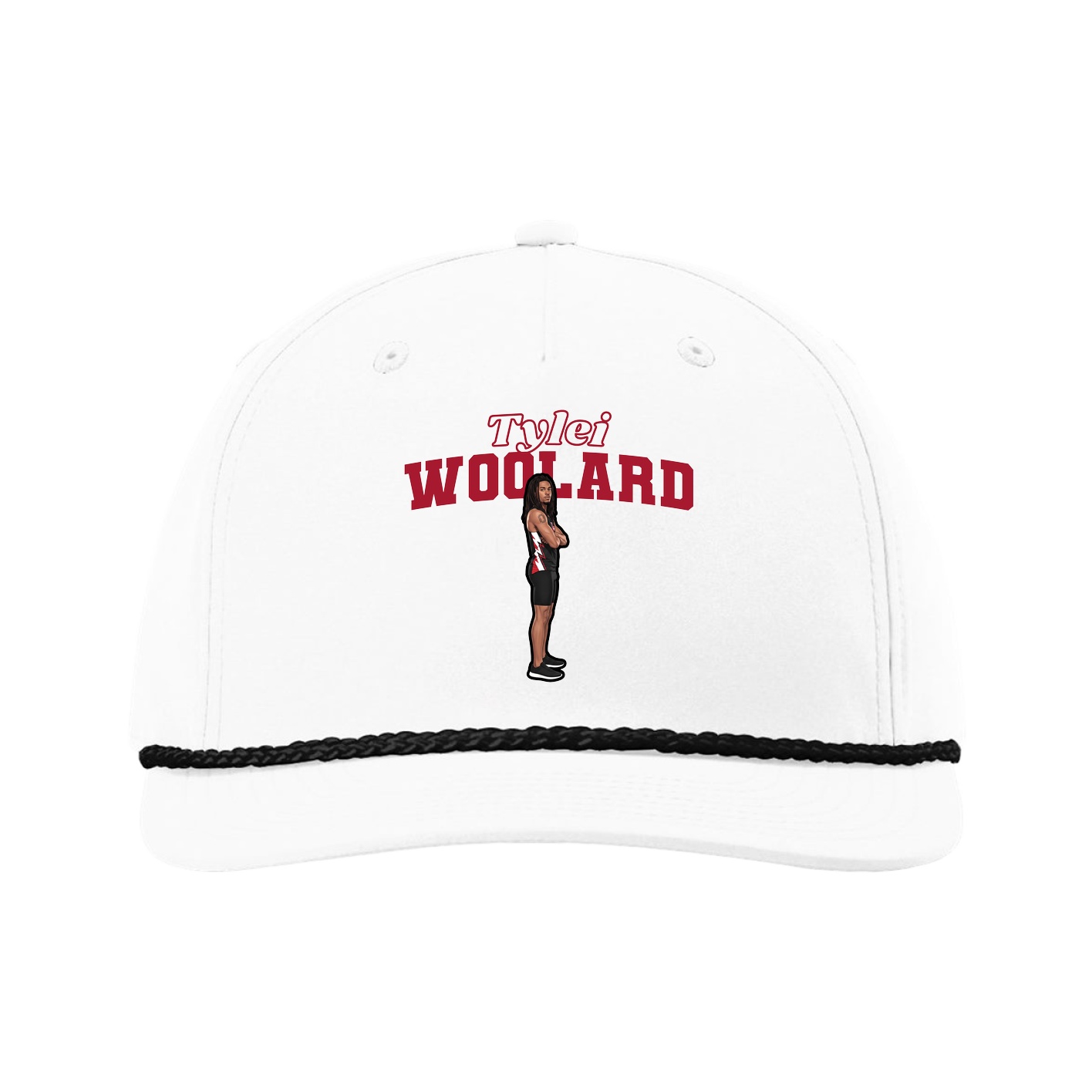Five-Panel Classic Rope Cap — Name Arch in White