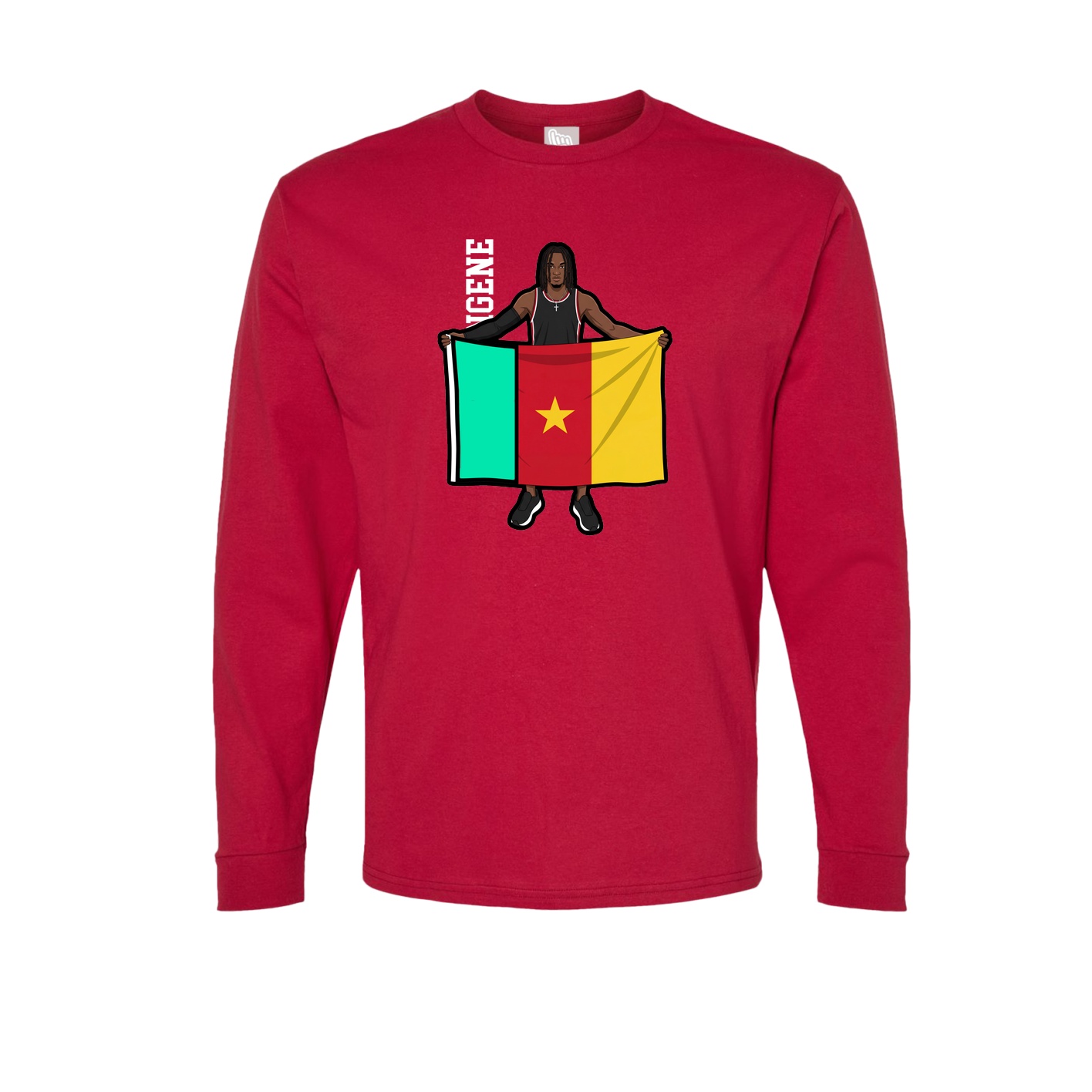 Long Sleeve Tee — Name Vertical in Crimson