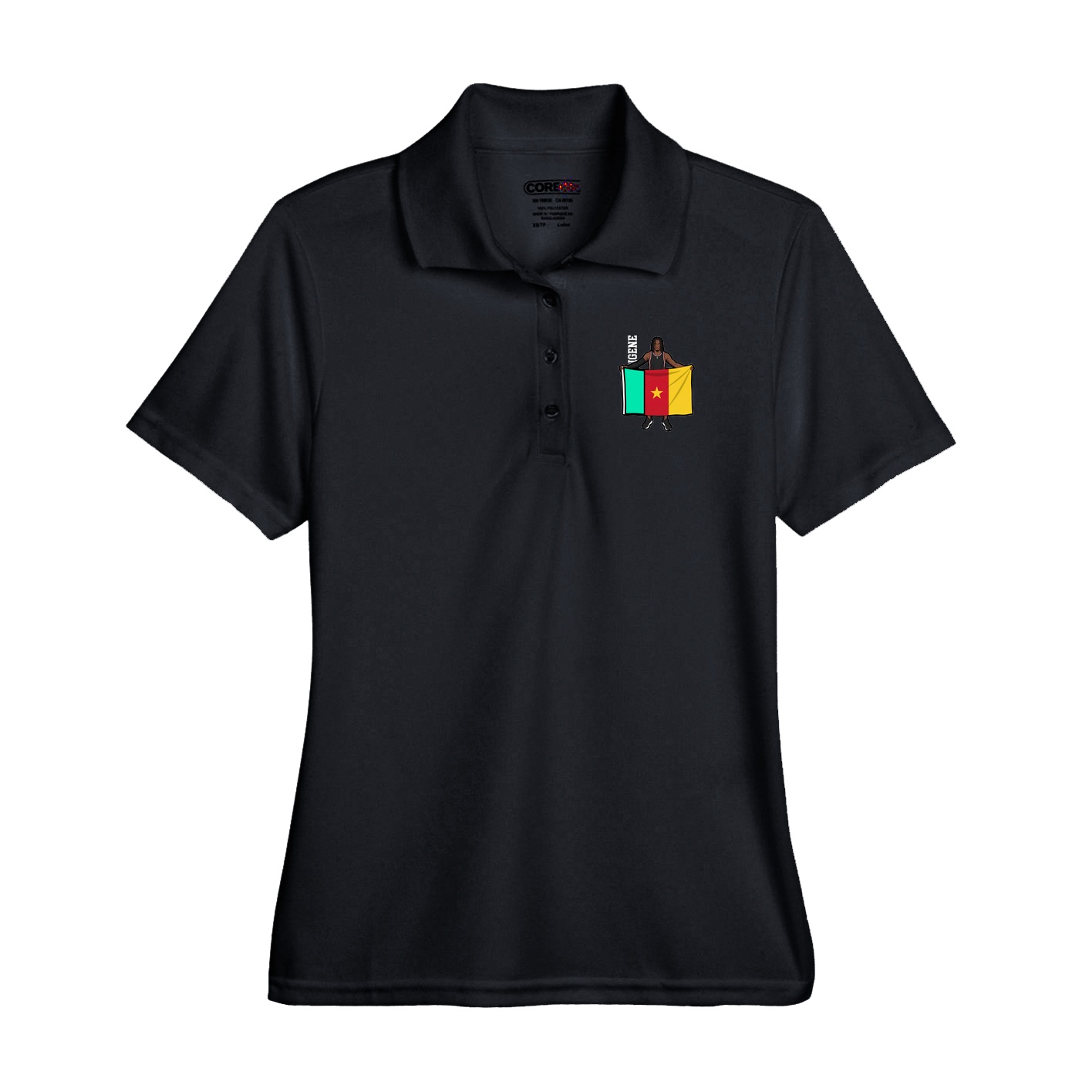 Performance Polo — Name Vertical in Black