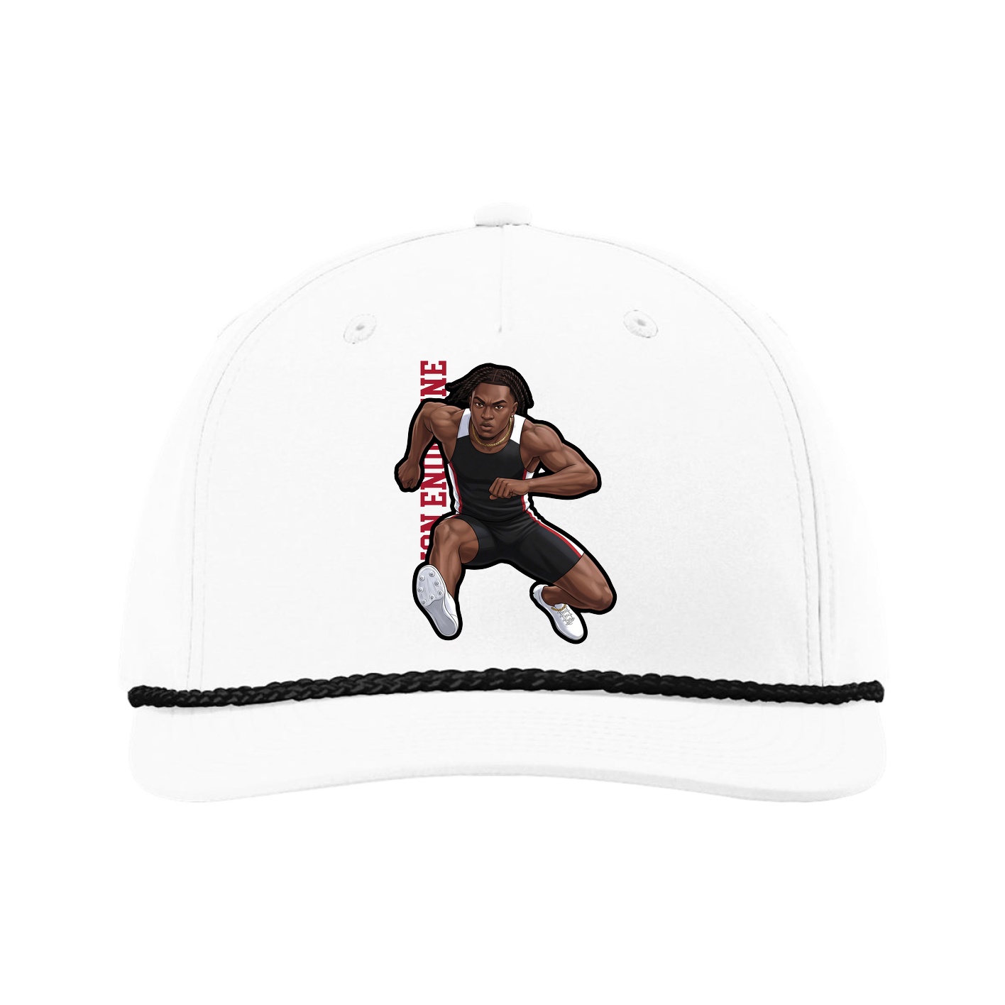 Five-Panel Classic Rope Cap — Name Vertical in White