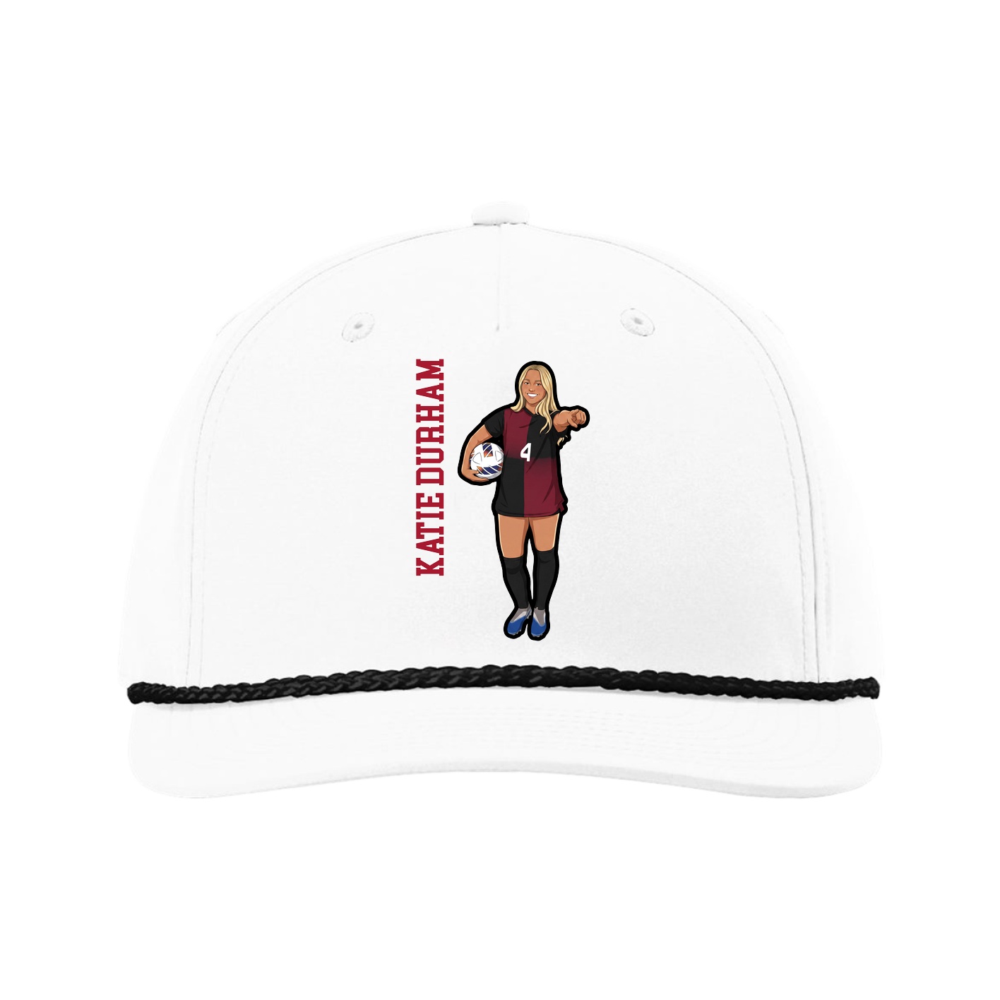 Five-Panel Classic Rope Cap — Name Vertical in White