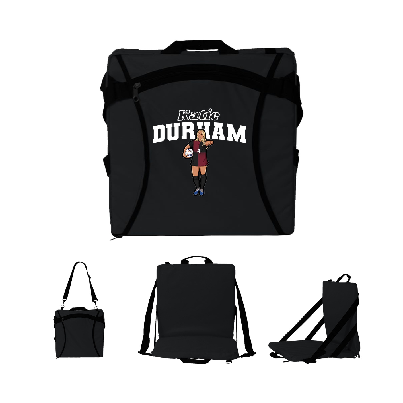 Folding Stadium Seat — Name Arch in Black
