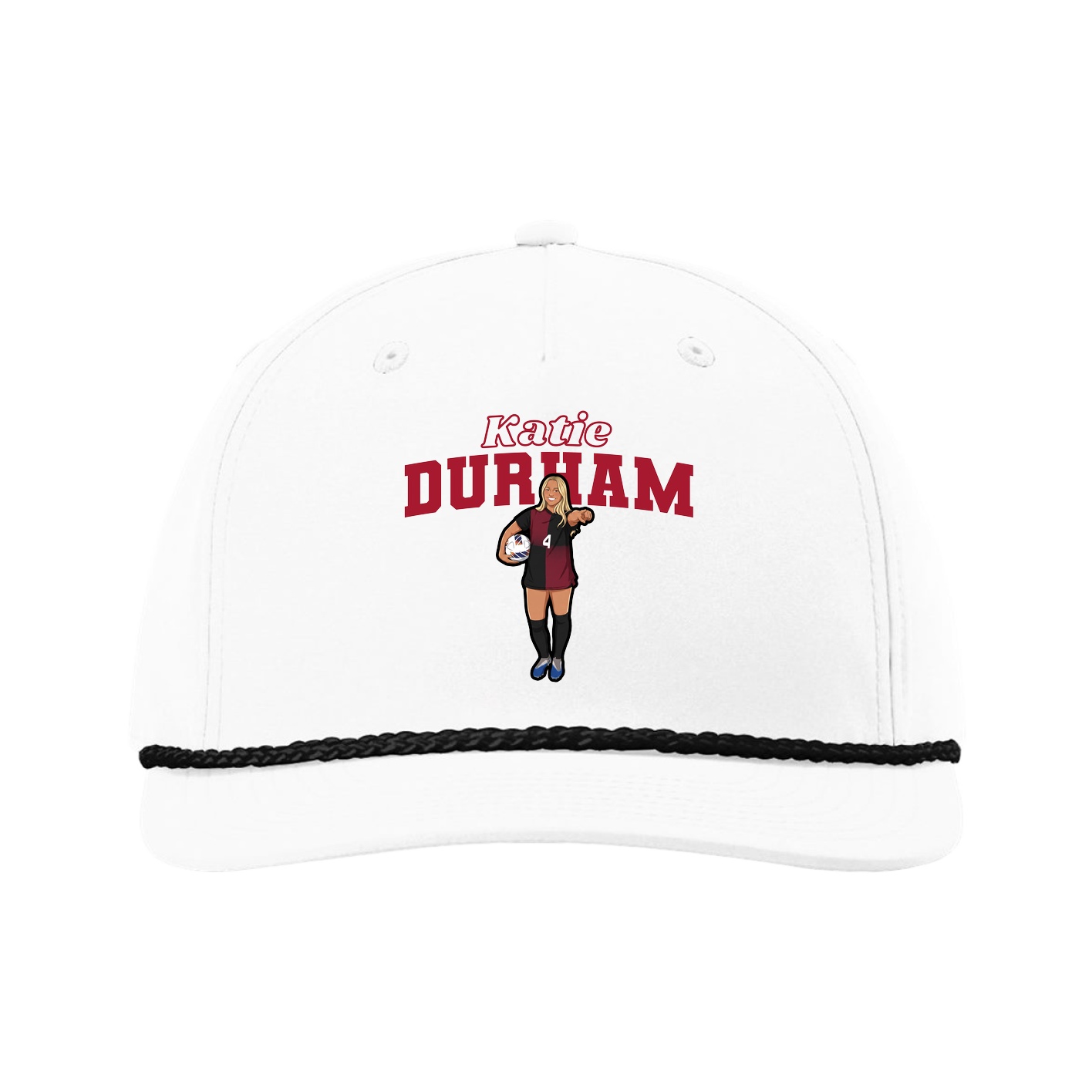 Five-Panel Classic Rope Cap — Name Arch in White