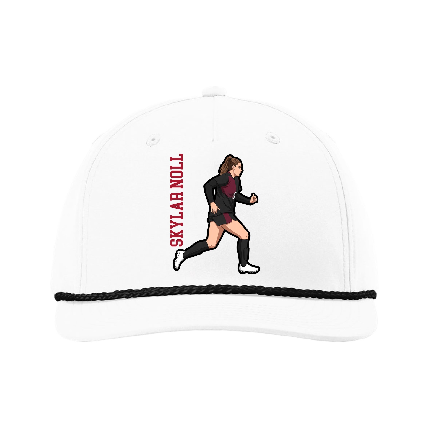 Five-Panel Classic Rope Cap — Name Vertical in White