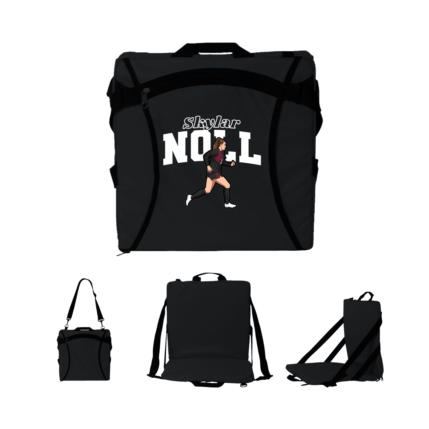Folding Stadium Seat — Name Arch in Black