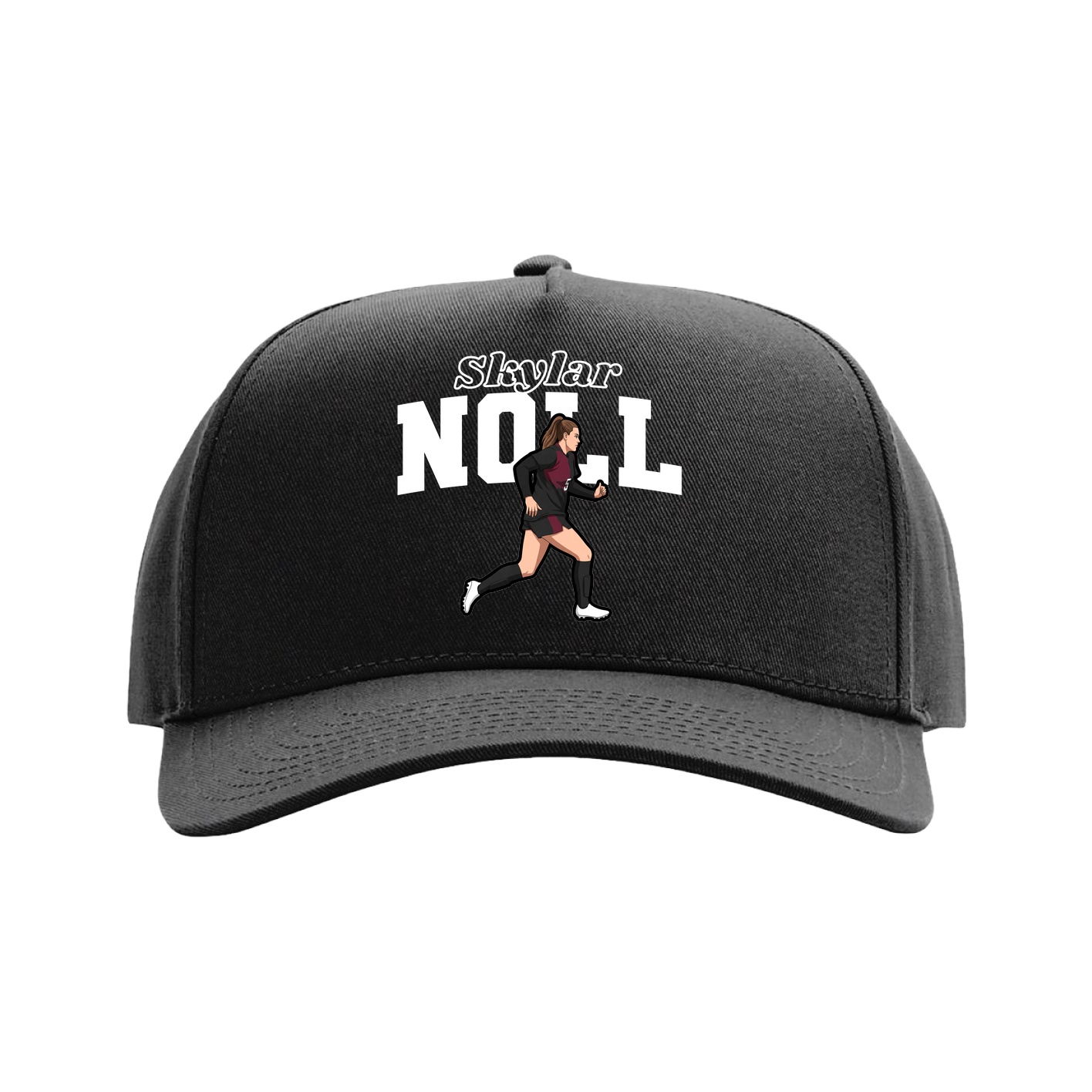 Full Fabric Five-Panel Champ Cap — Name Arch in Black