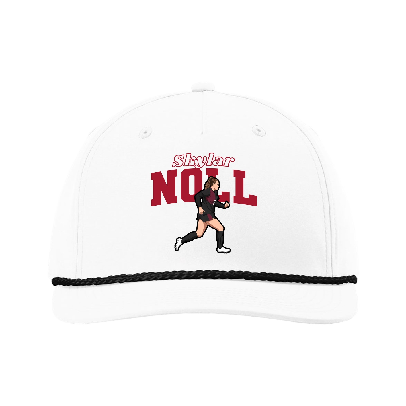 Five-Panel Classic Rope Cap — Name Arch in White