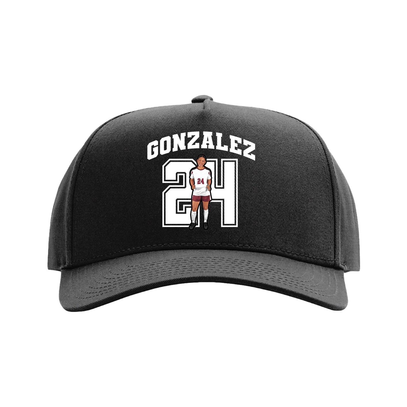 Full Fabric Five-Panel Champ Cap — Number in Black