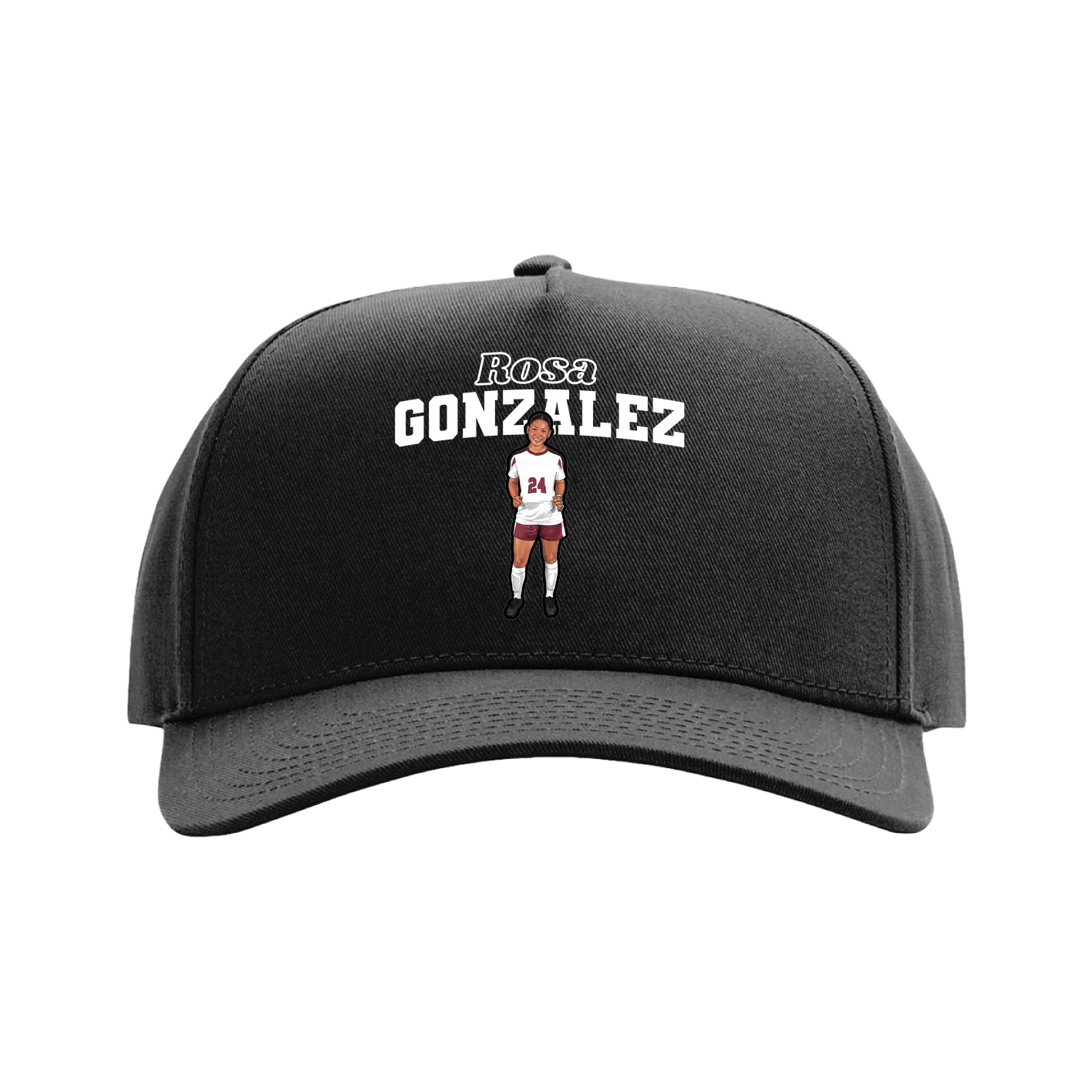 Full Fabric Five-Panel Champ Cap — Name Arch in Black