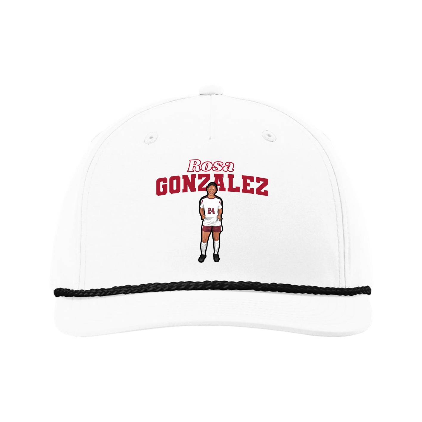Five-Panel Classic Rope Cap — Name Arch in White