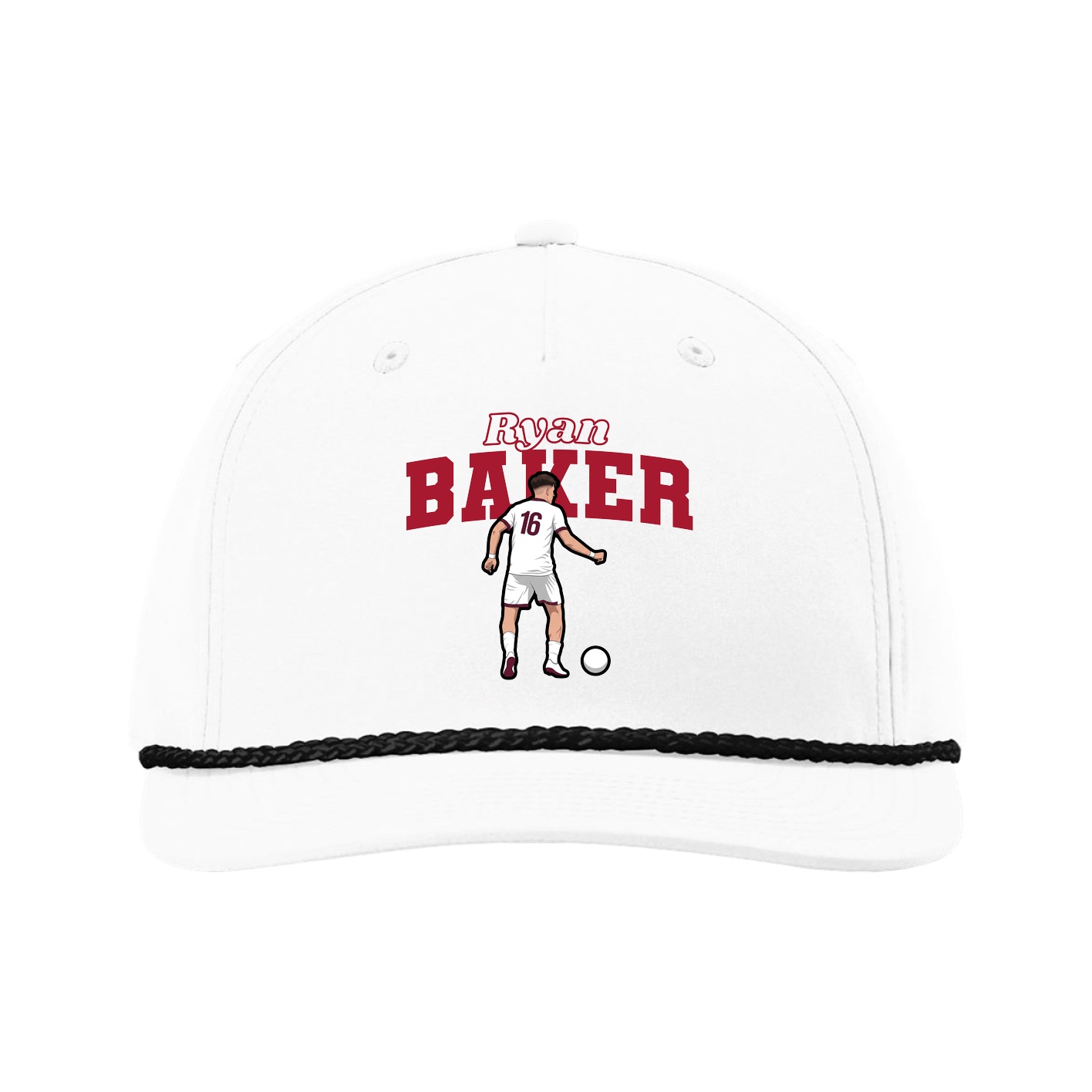 Five-Panel Classic Rope Cap — Name Arch in White