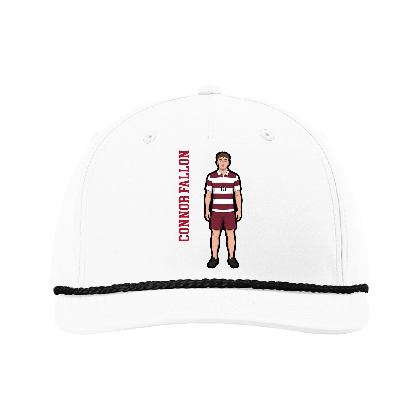 Five-Panel Classic Rope Cap — Name Vertical in White