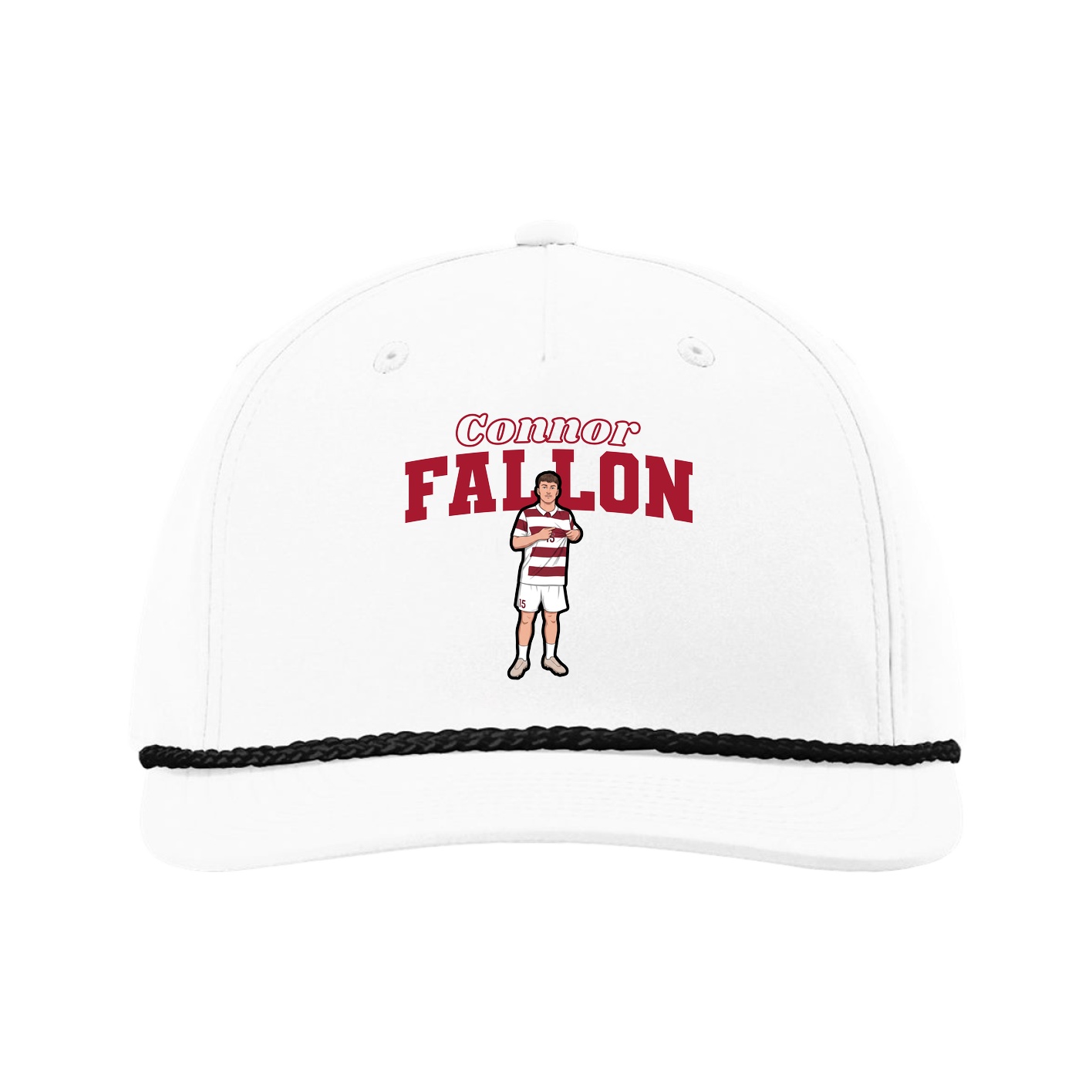 Five-Panel Classic Rope Cap — Name Arch in White