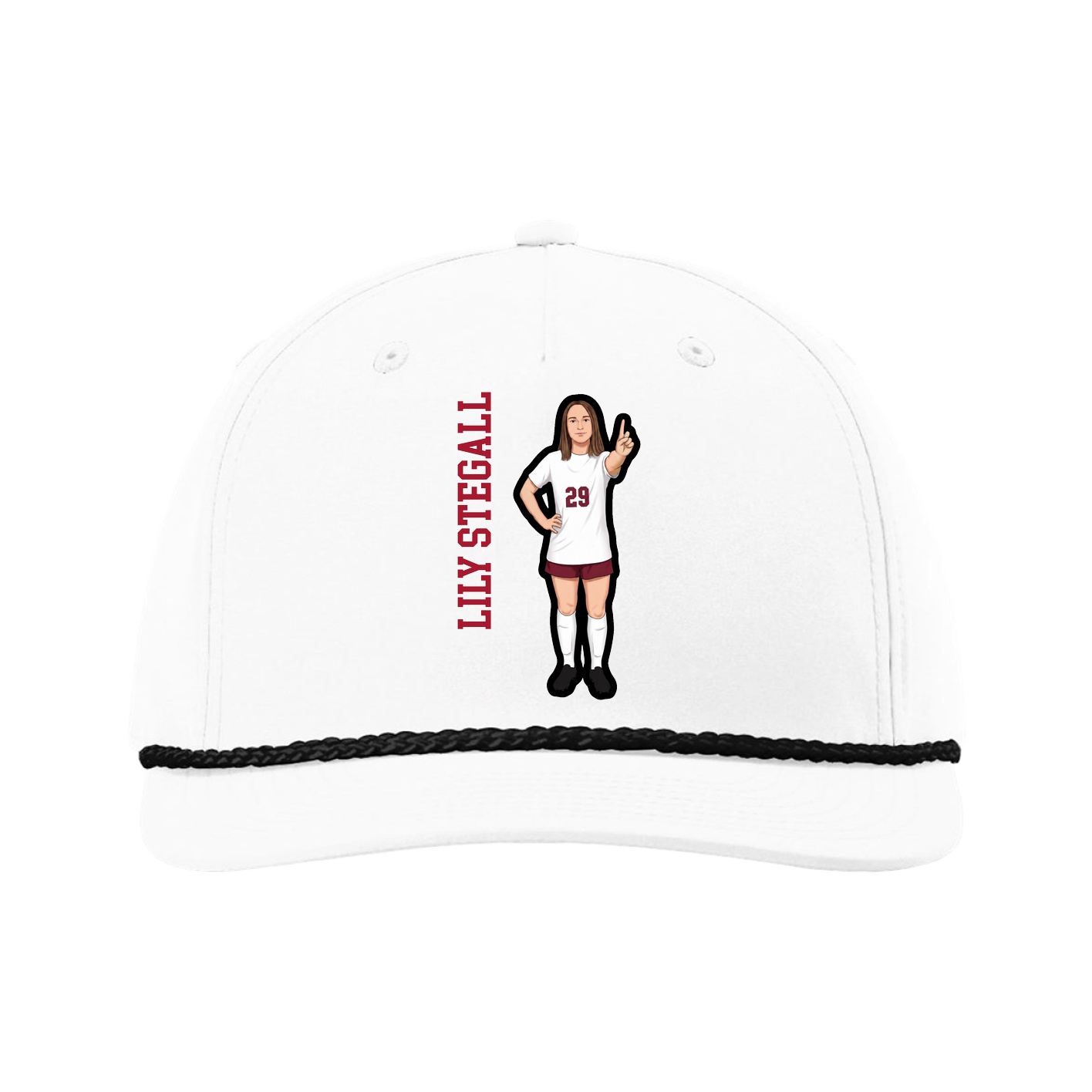 Five-Panel Classic Rope Cap — Name Vertical in White