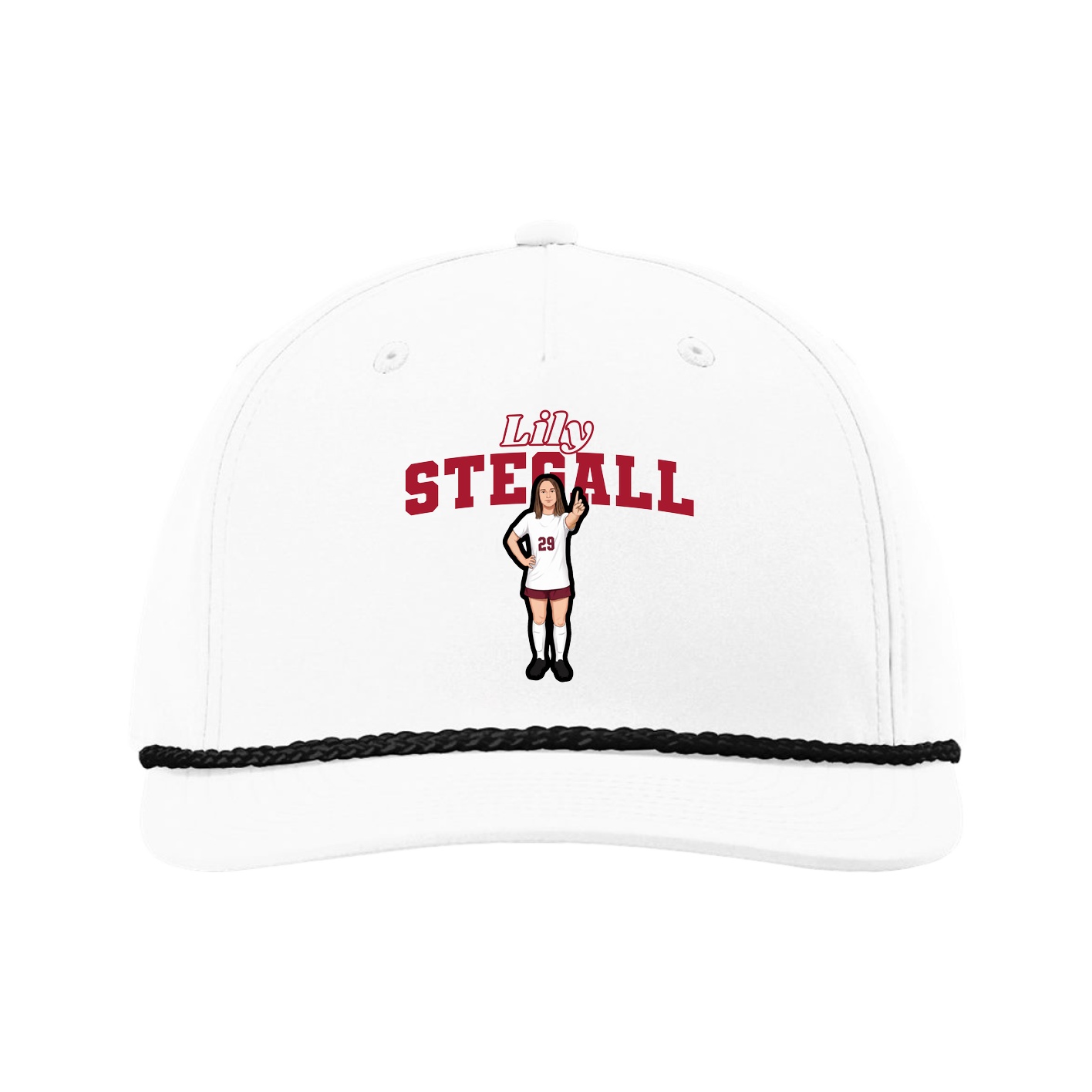 Five-Panel Classic Rope Cap — Name Arch in White