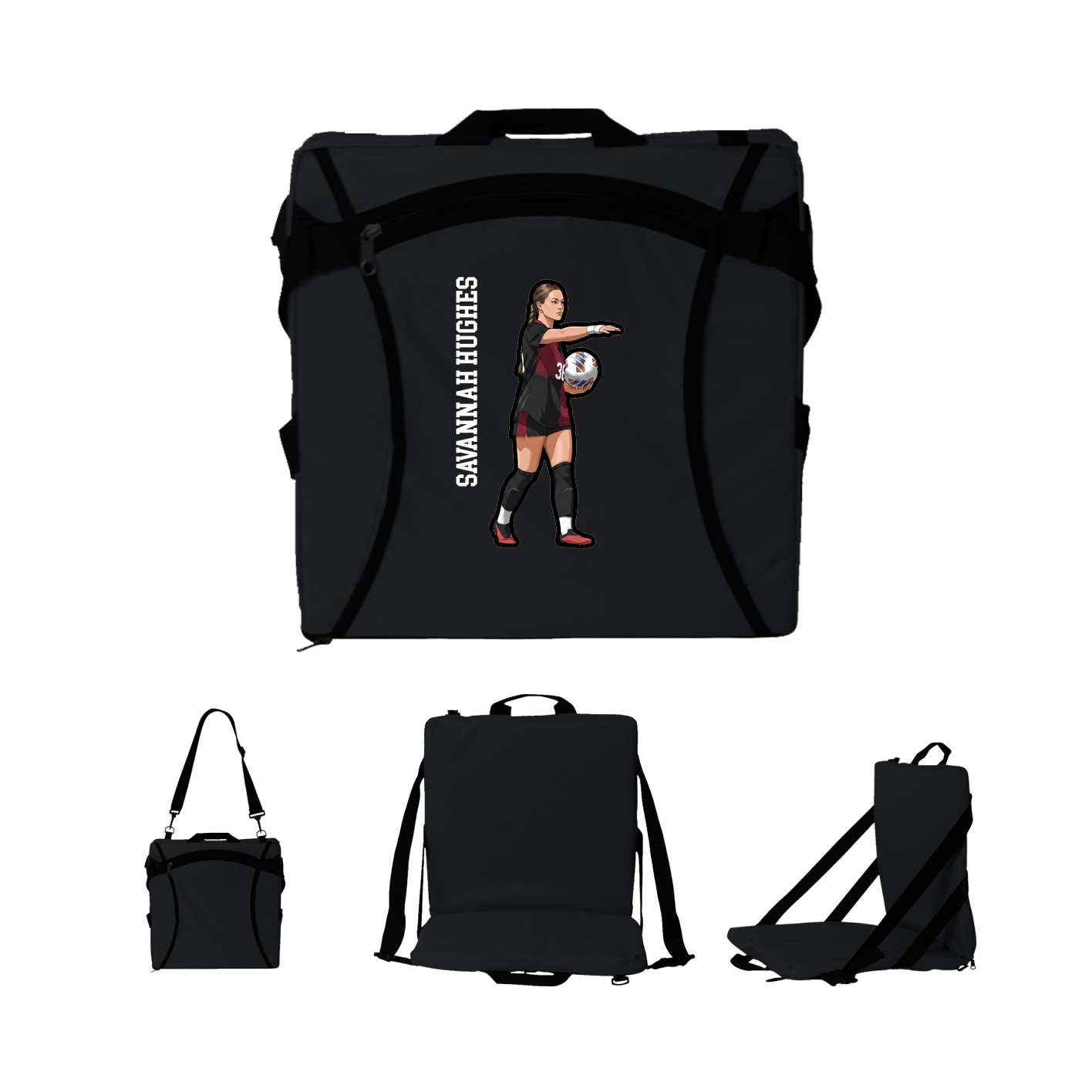 Folding Stadium Seat — Name Vertical in Black