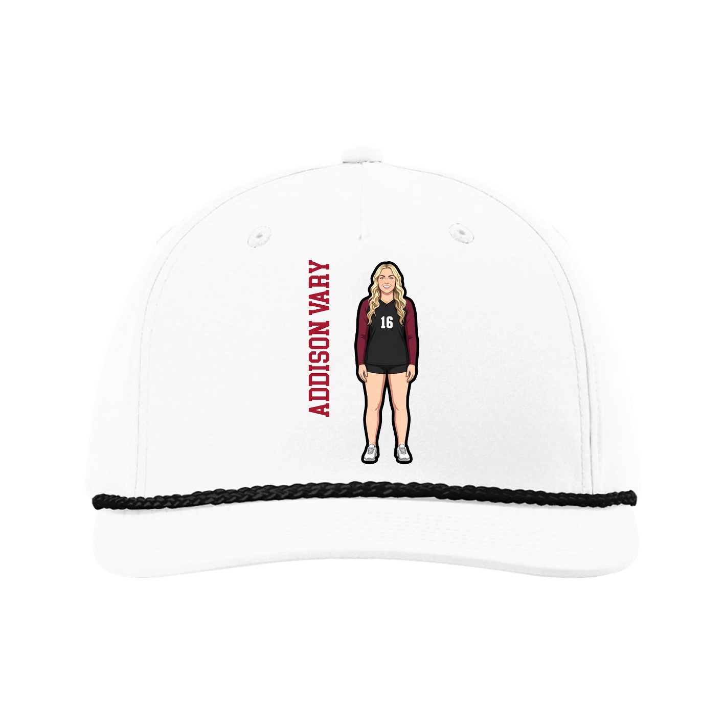 Five-Panel Classic Rope Cap — Name Vertical in White