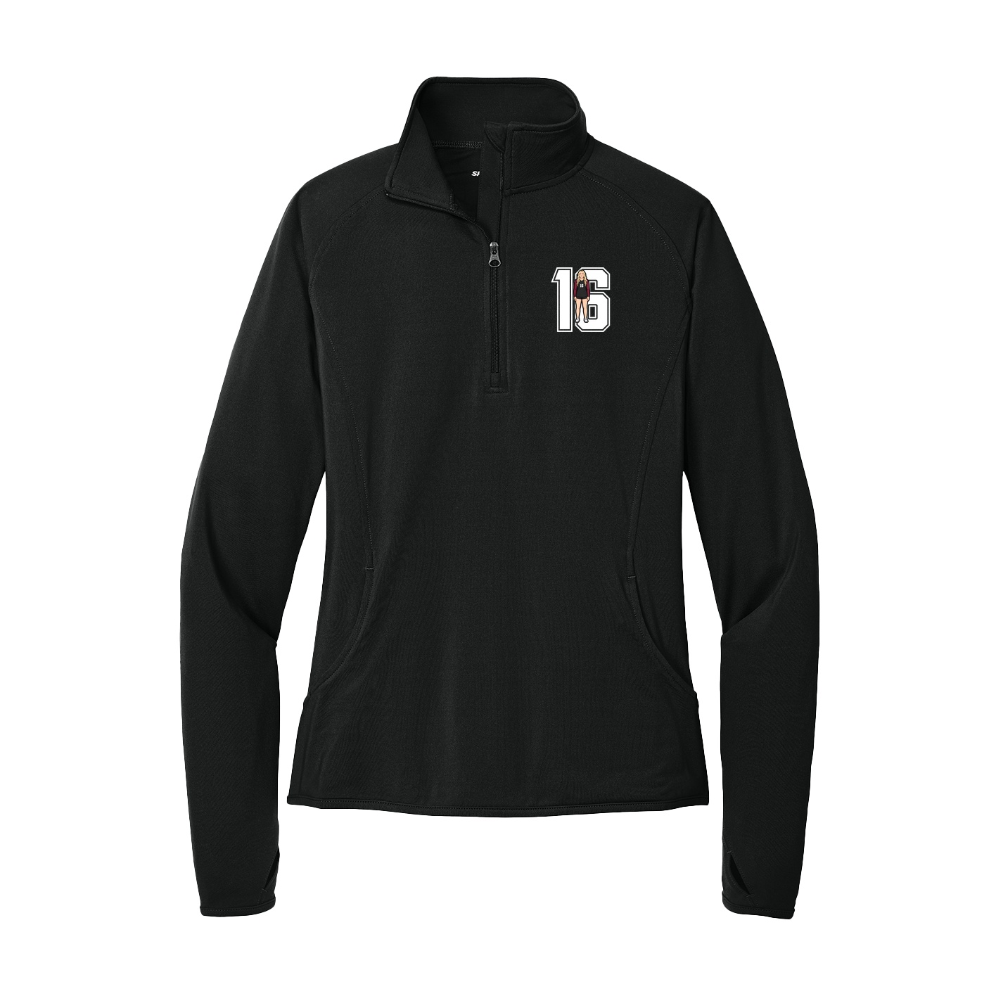 Women's Q-Zip Pullover — Number in Black