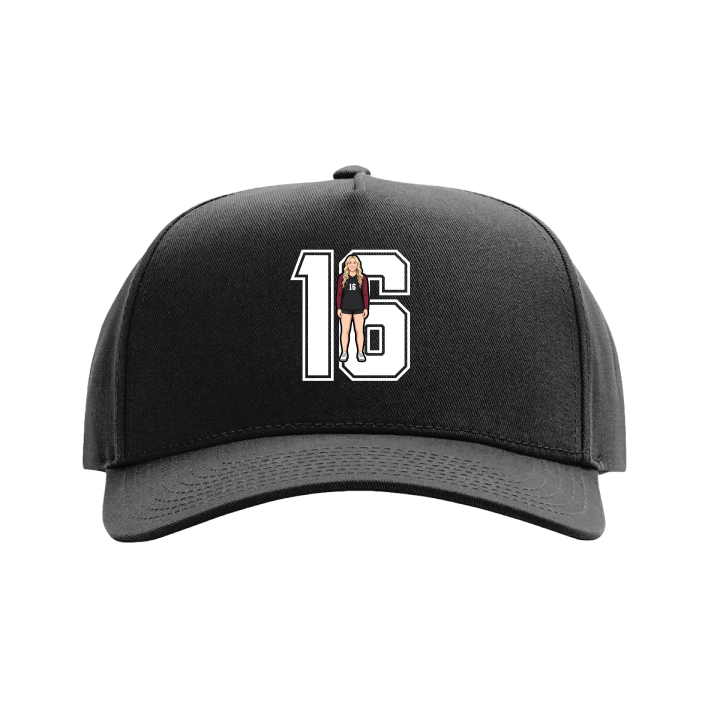 Full Fabric Five-Panel Champ Cap — Number in Black