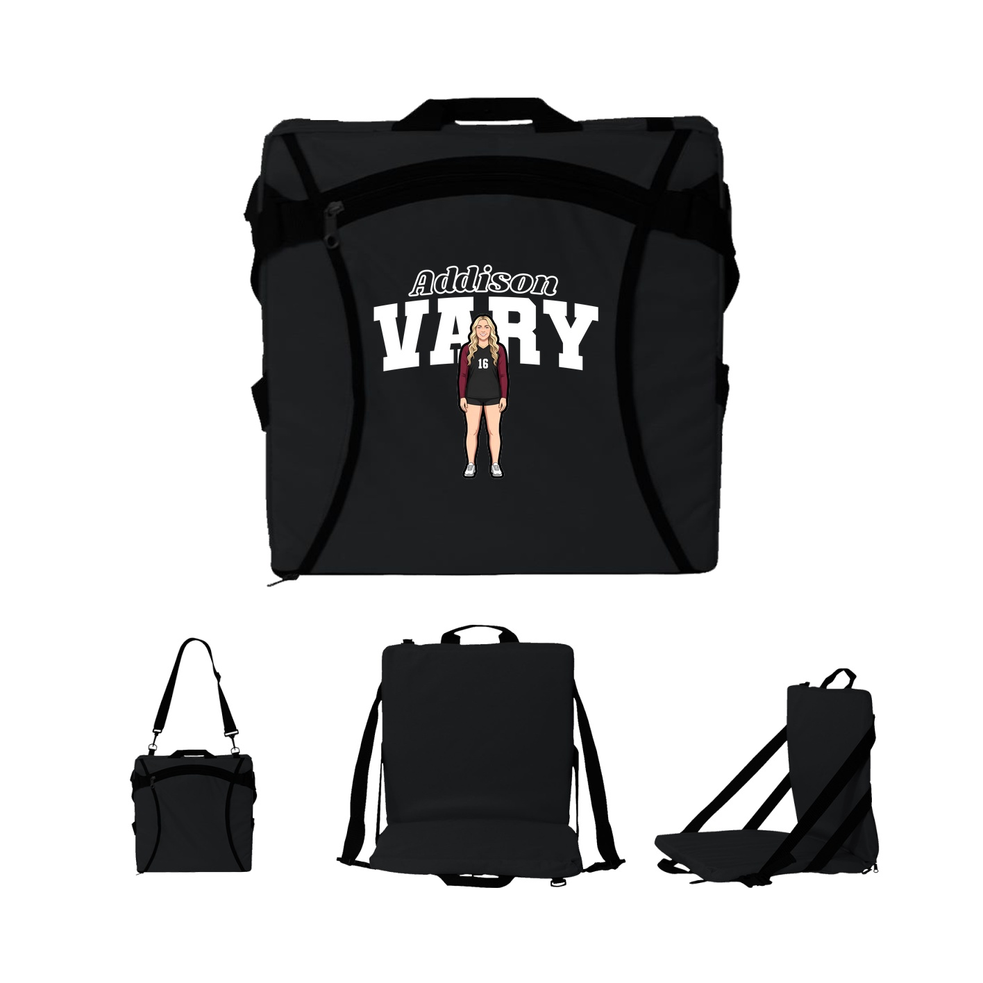 Folding Stadium Seat — Name Arch in Black