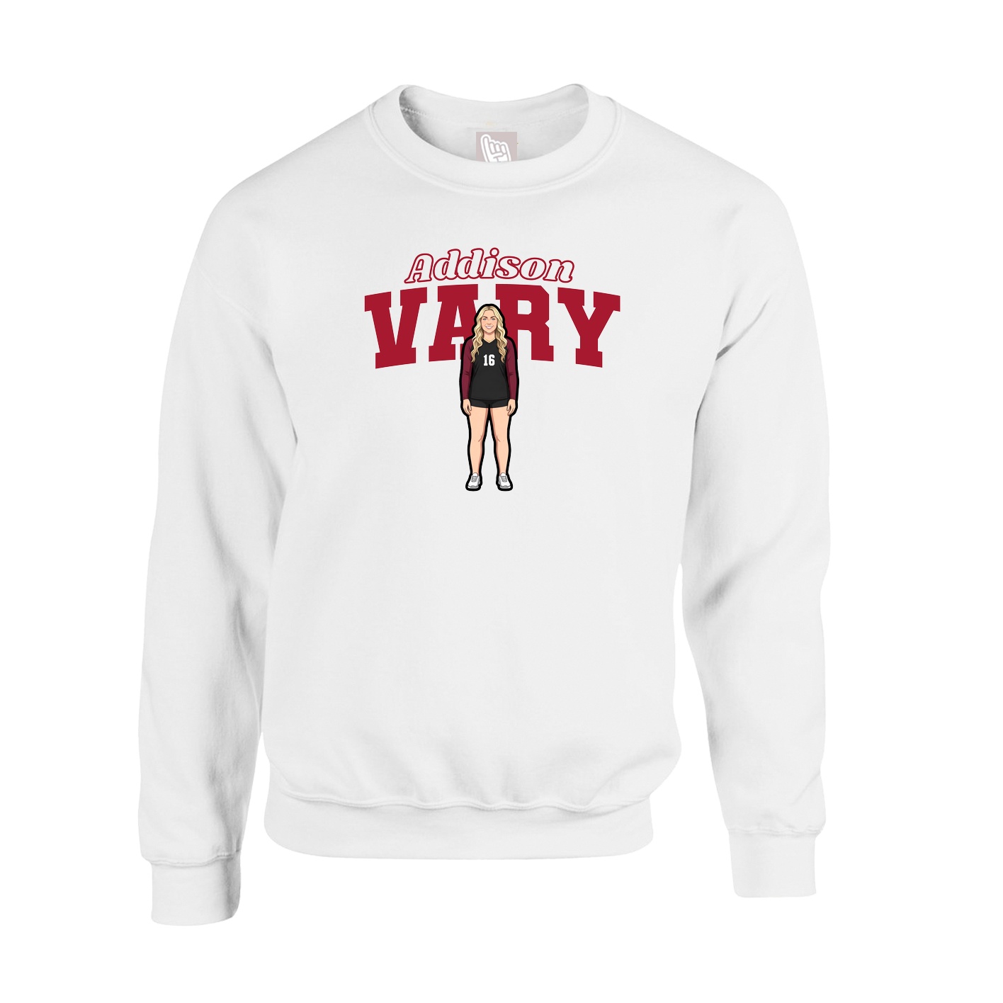Fleece Crew — Name Arch in White