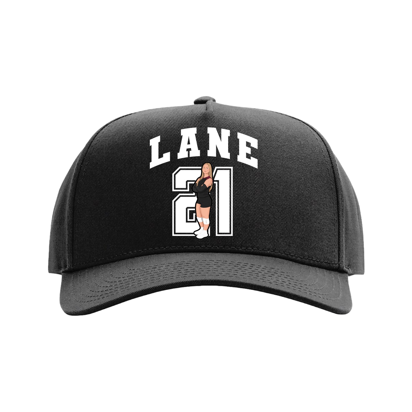 Full Fabric Five-Panel Champ Cap — Number in Black