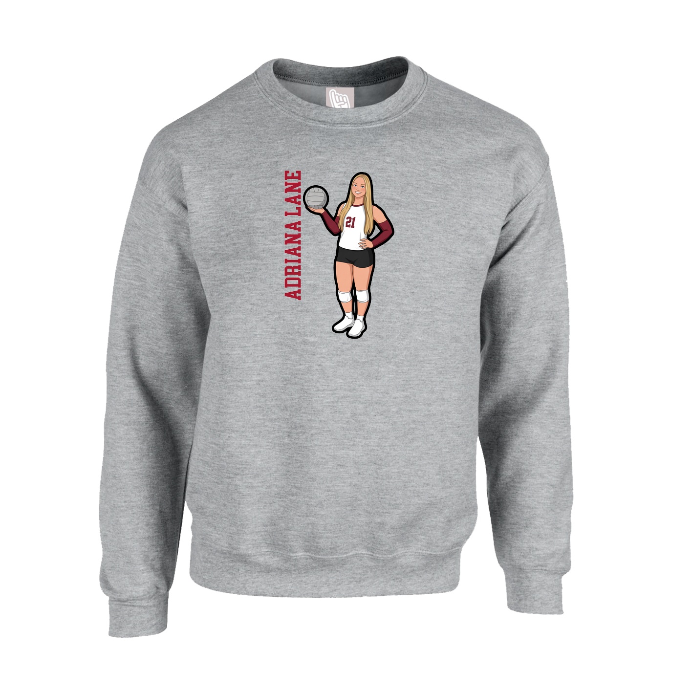 Fleece Crew — Name Vertical in Grey
