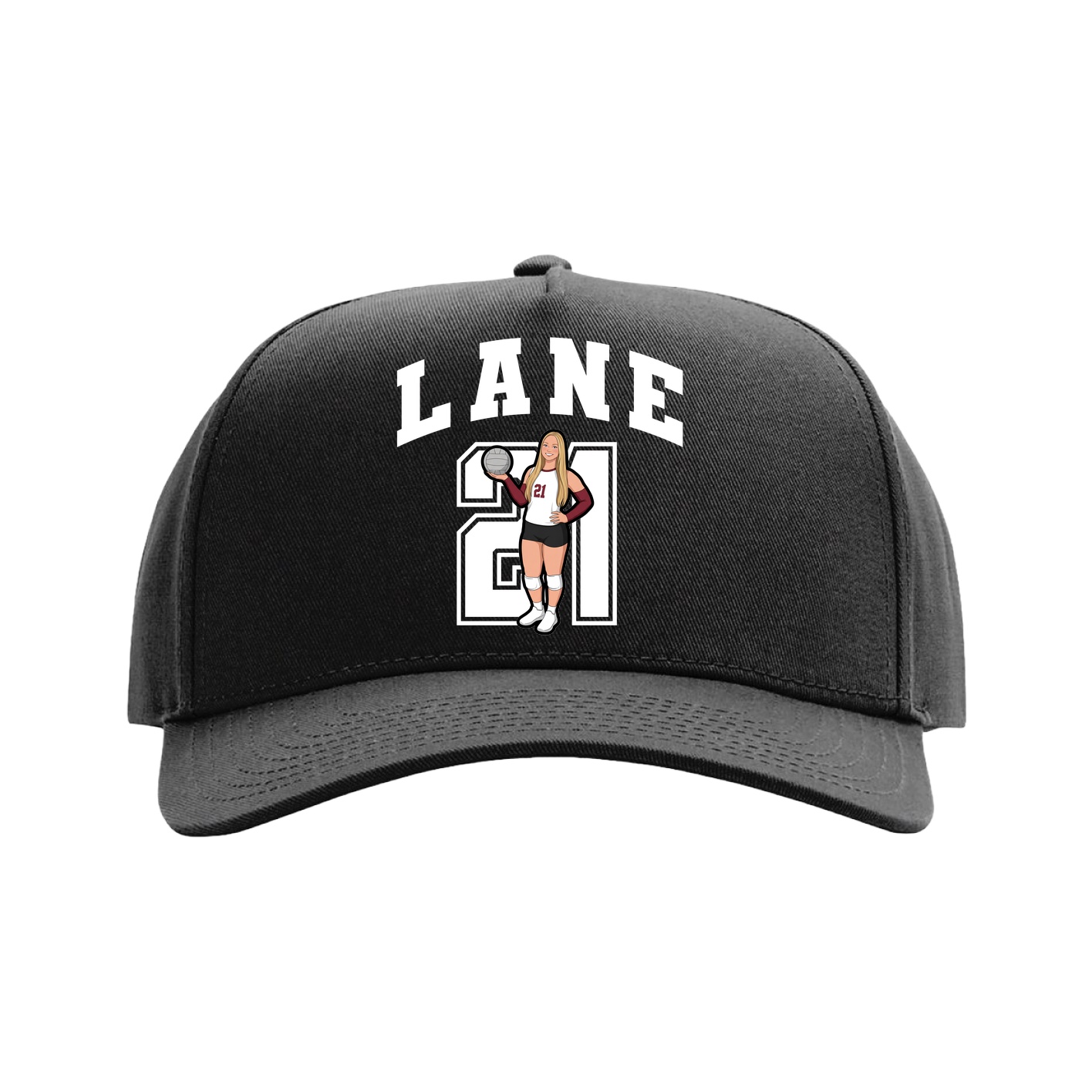 Full Fabric Five-Panel Champ Cap — Number in Black