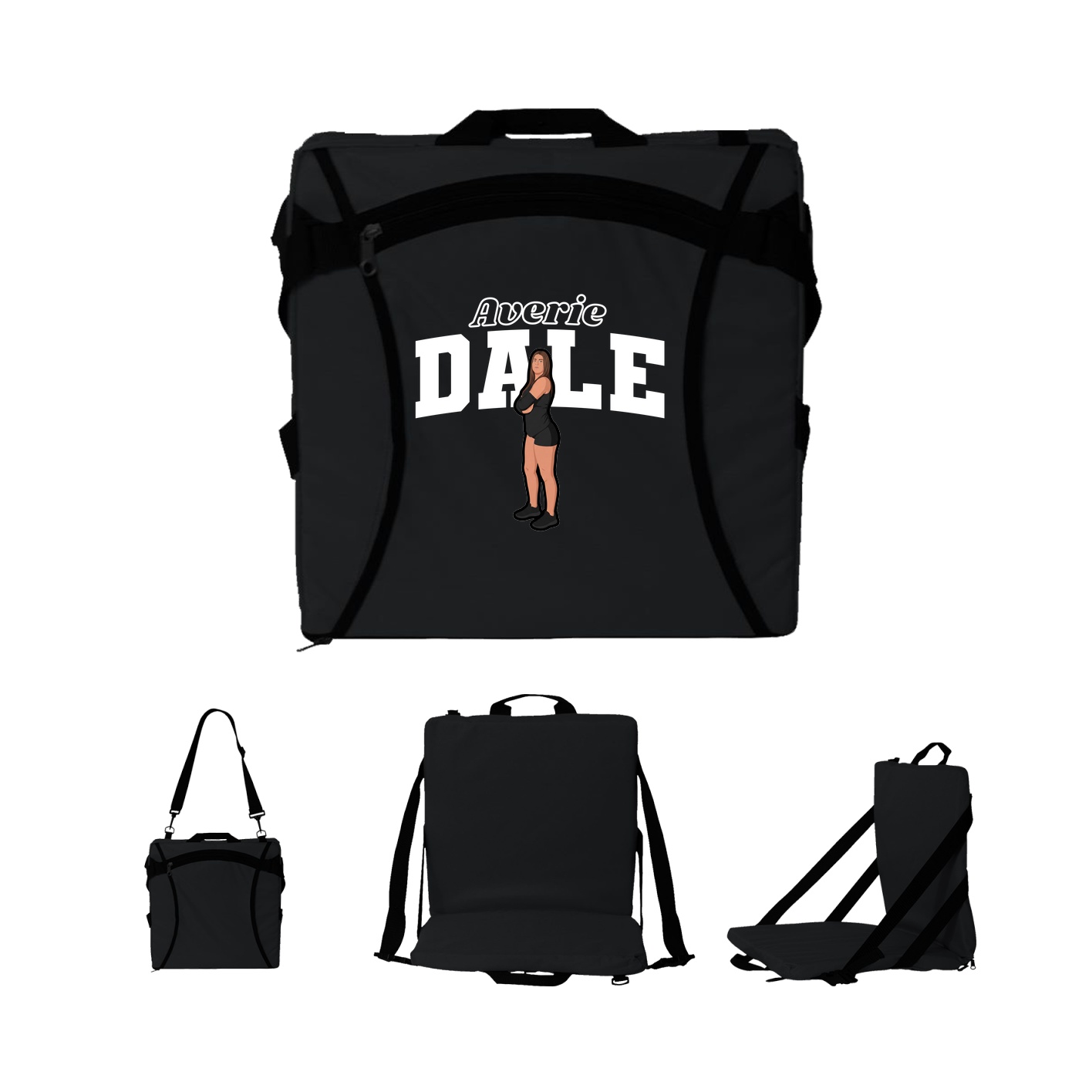 Folding Stadium Seat — Name Arch in Black