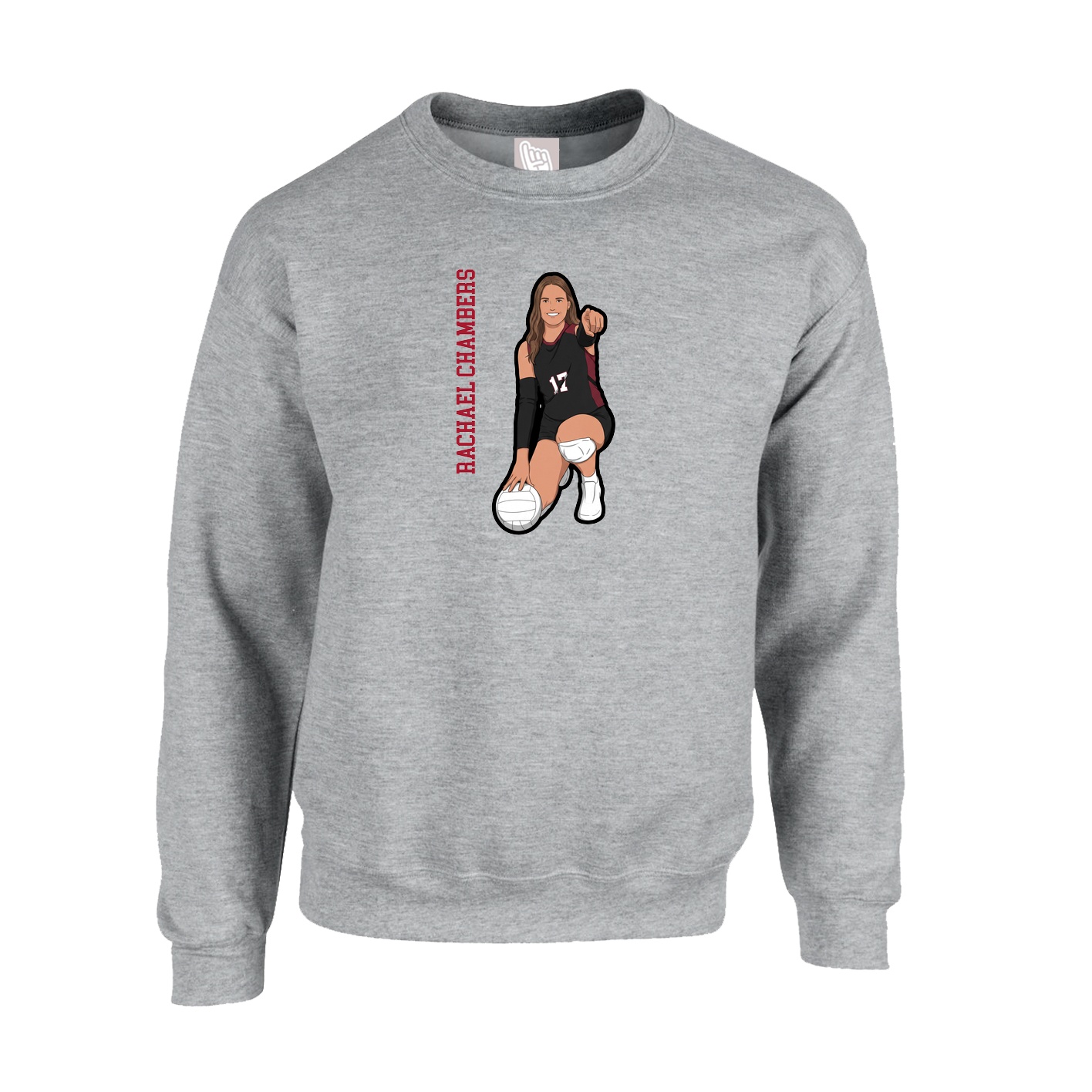 Fleece Crew — Name Vertical in Grey